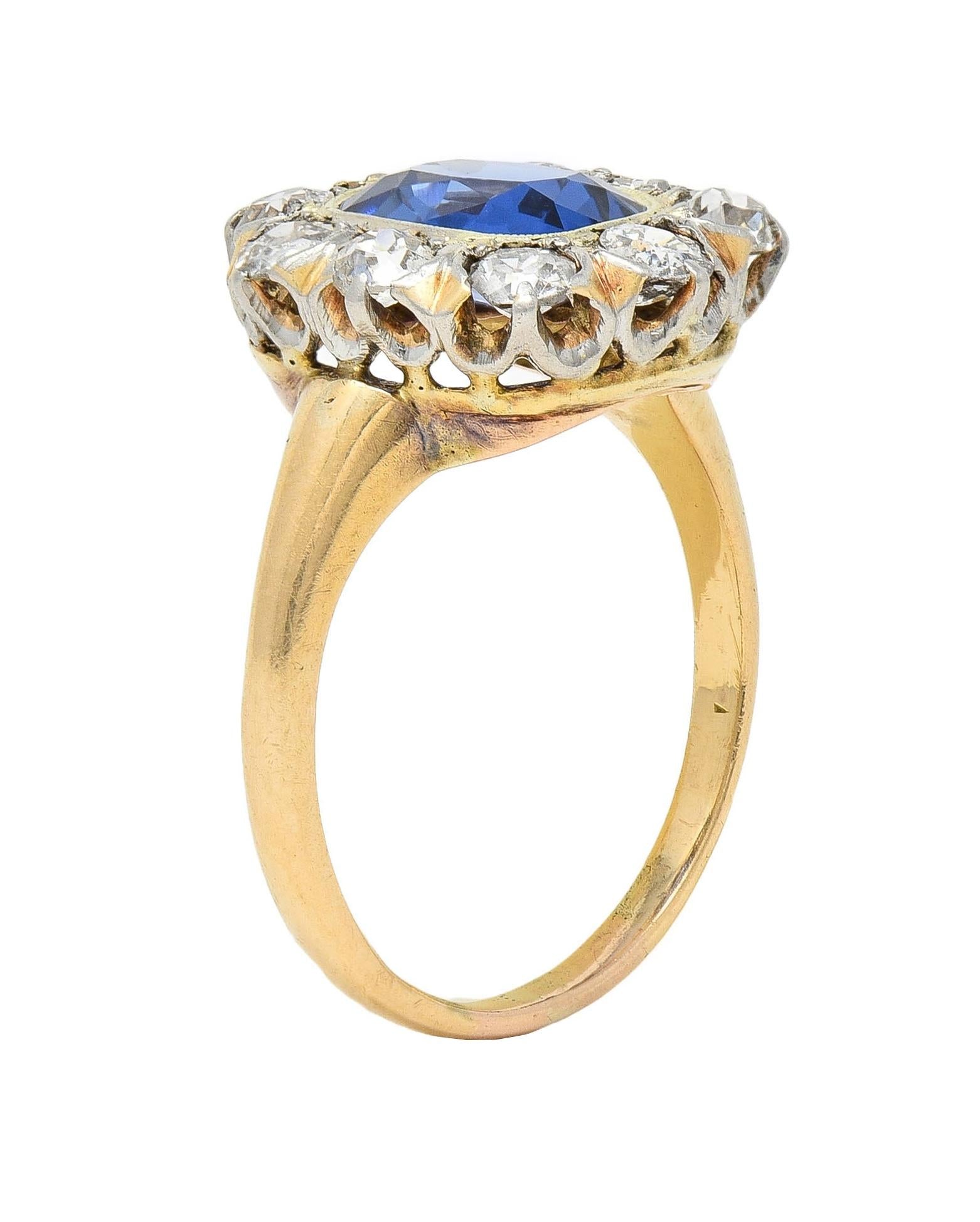 Edwardian 2.83 CTW No Heat Burma Sapphire Diamond Plat 18K Antique Halo Ring GIA