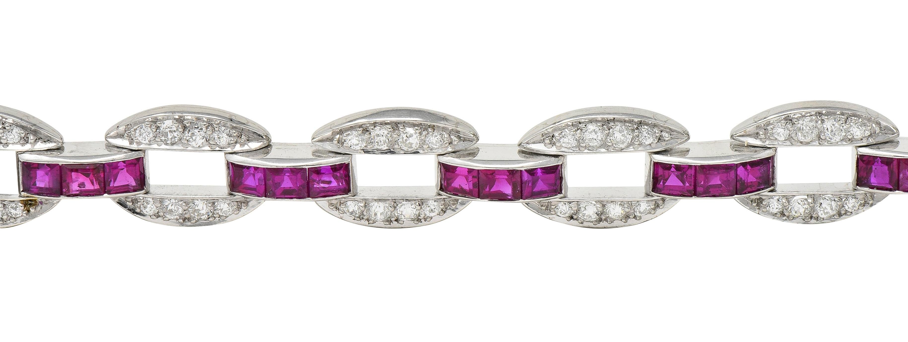 J.E. Caldwell Art Deco 7.80 CTW Ruby Diamond Platinum Vintage Link Bracelet