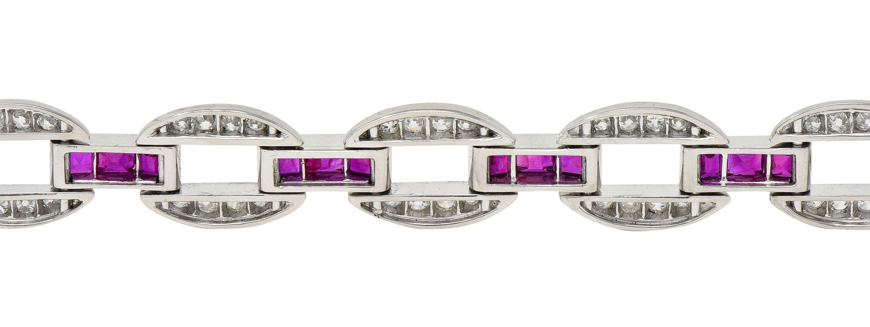 J.E. Caldwell Art Deco 7.80 CTW Ruby Diamond Platinum Vintage Link Bracelet