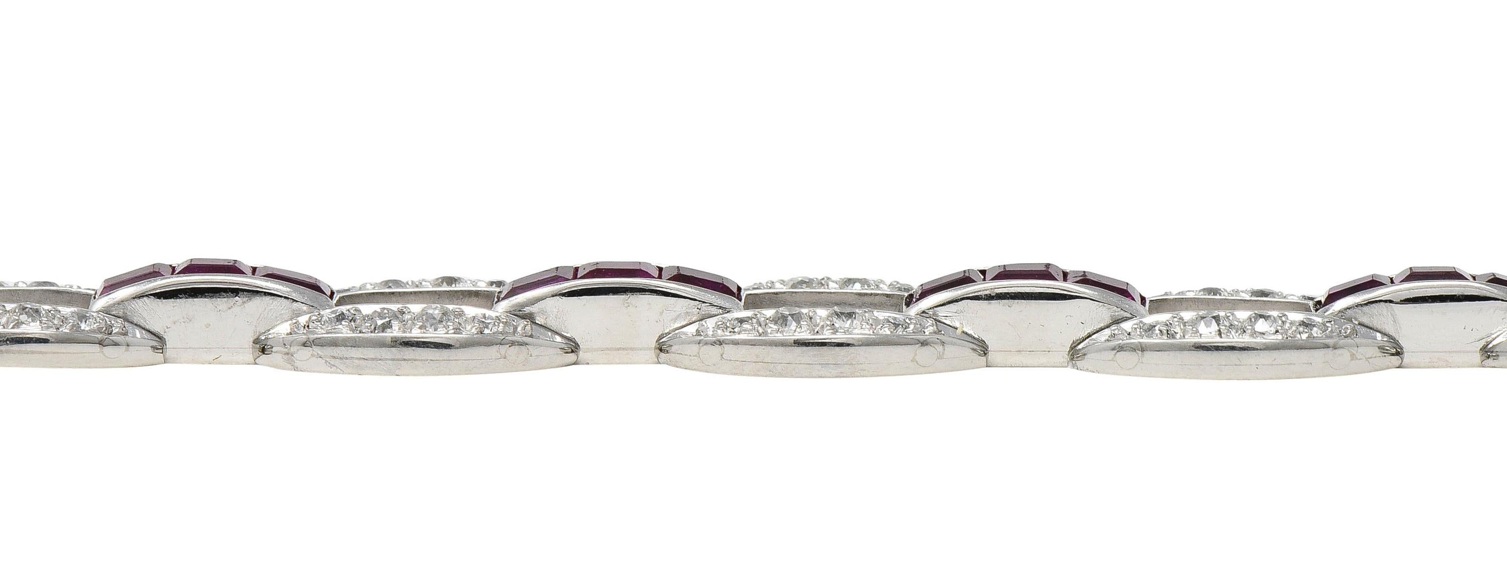 J.E. Caldwell Art Deco 7.80 CTW Ruby Diamond Platinum Vintage Link Bracelet