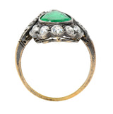 Victorian 2.96 CTW Emerald Diamond 14 Karat Gold Silver Antique Cluster Ring