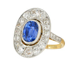 French Edwardian No Heat Ceylon Sapphire Diamond Platinum 18K Gold Antique Ring