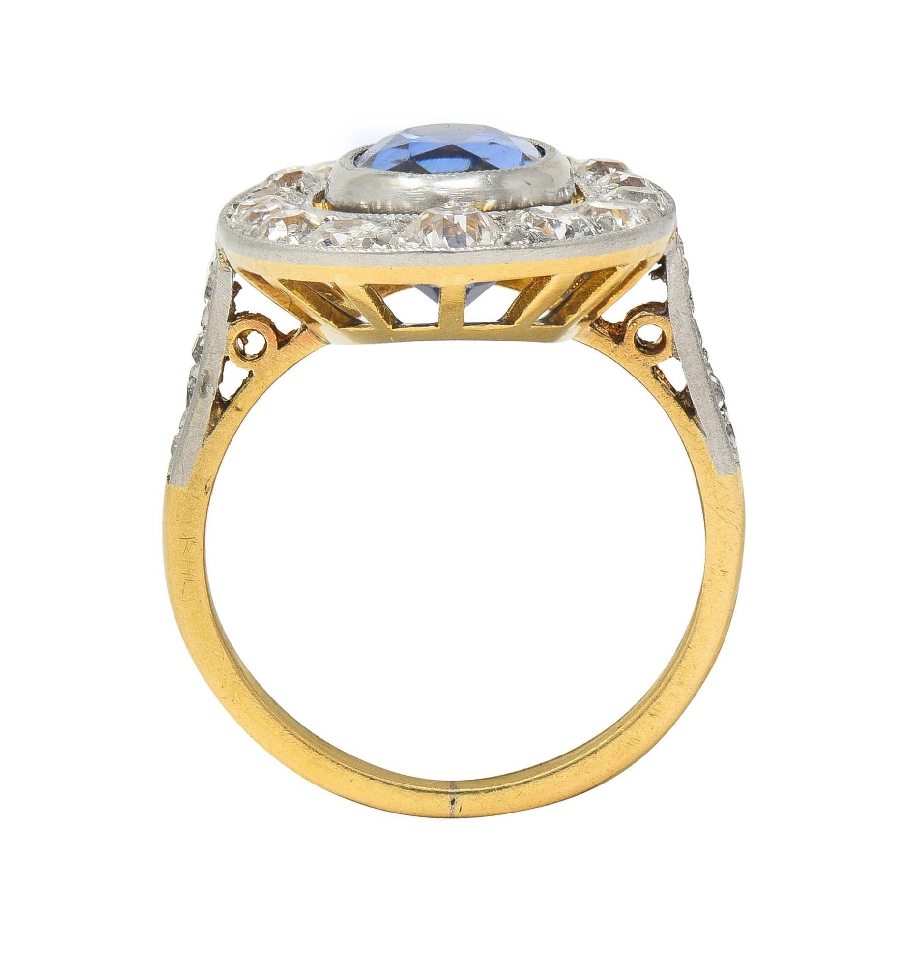 French Edwardian No Heat Ceylon Sapphire Diamond Platinum 18K Gold Antique Ring