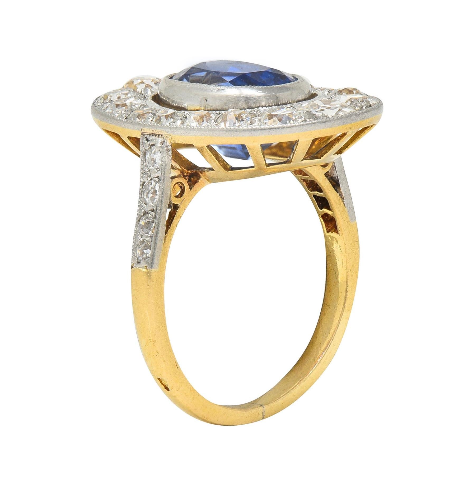 French Edwardian No Heat Ceylon Sapphire Diamond Platinum 18K Gold Antique Ring