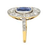 French Edwardian No Heat Ceylon Sapphire Diamond Platinum 18K Gold Antique Ring