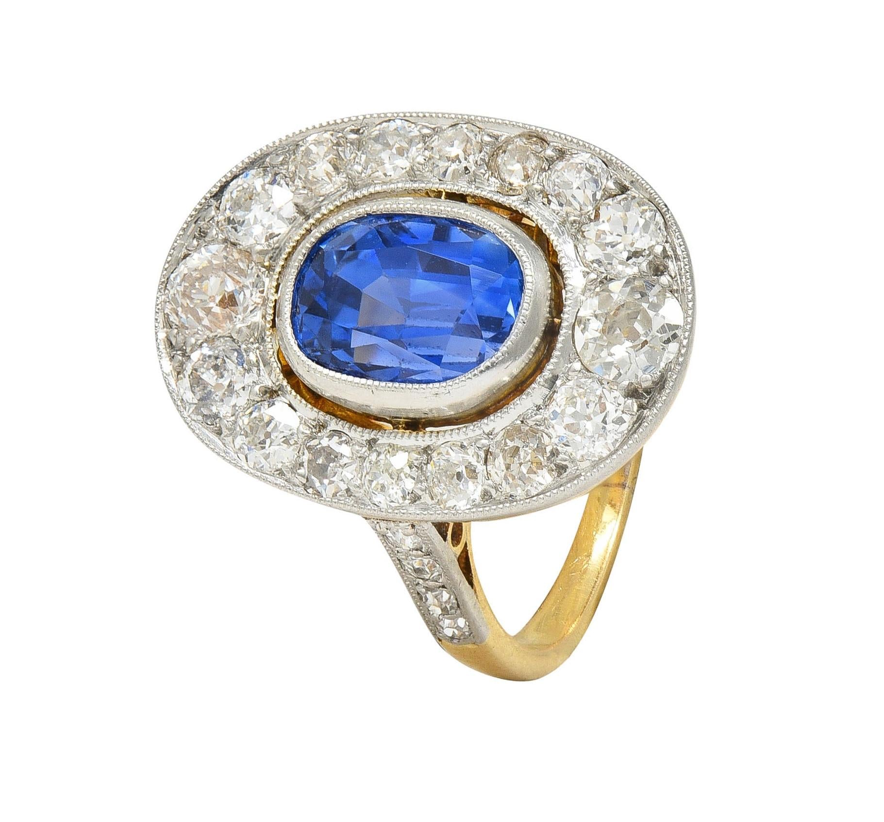 French Edwardian No Heat Ceylon Sapphire Diamond Platinum 18K Gold Antique Ring