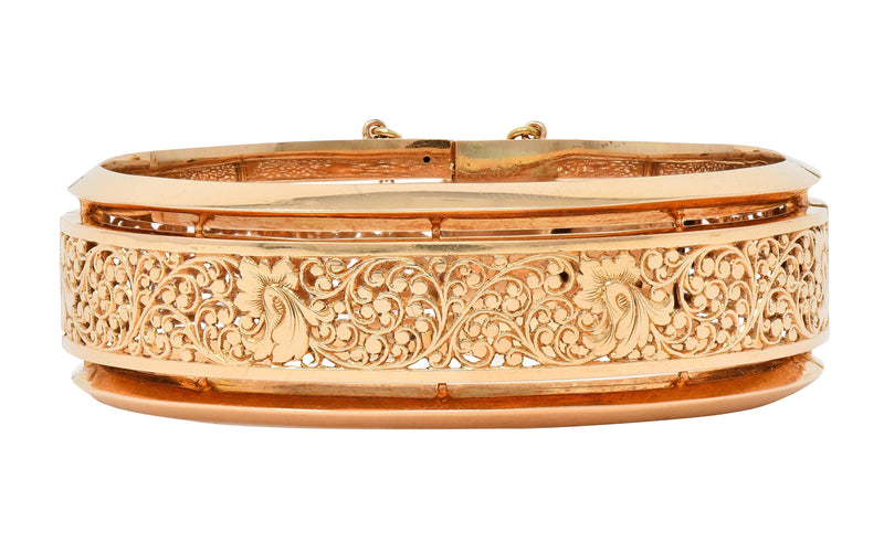 Fouquet-Gueudet French Art Nouveau 18 Karat Gold Antique Floral Bangle Bracelet