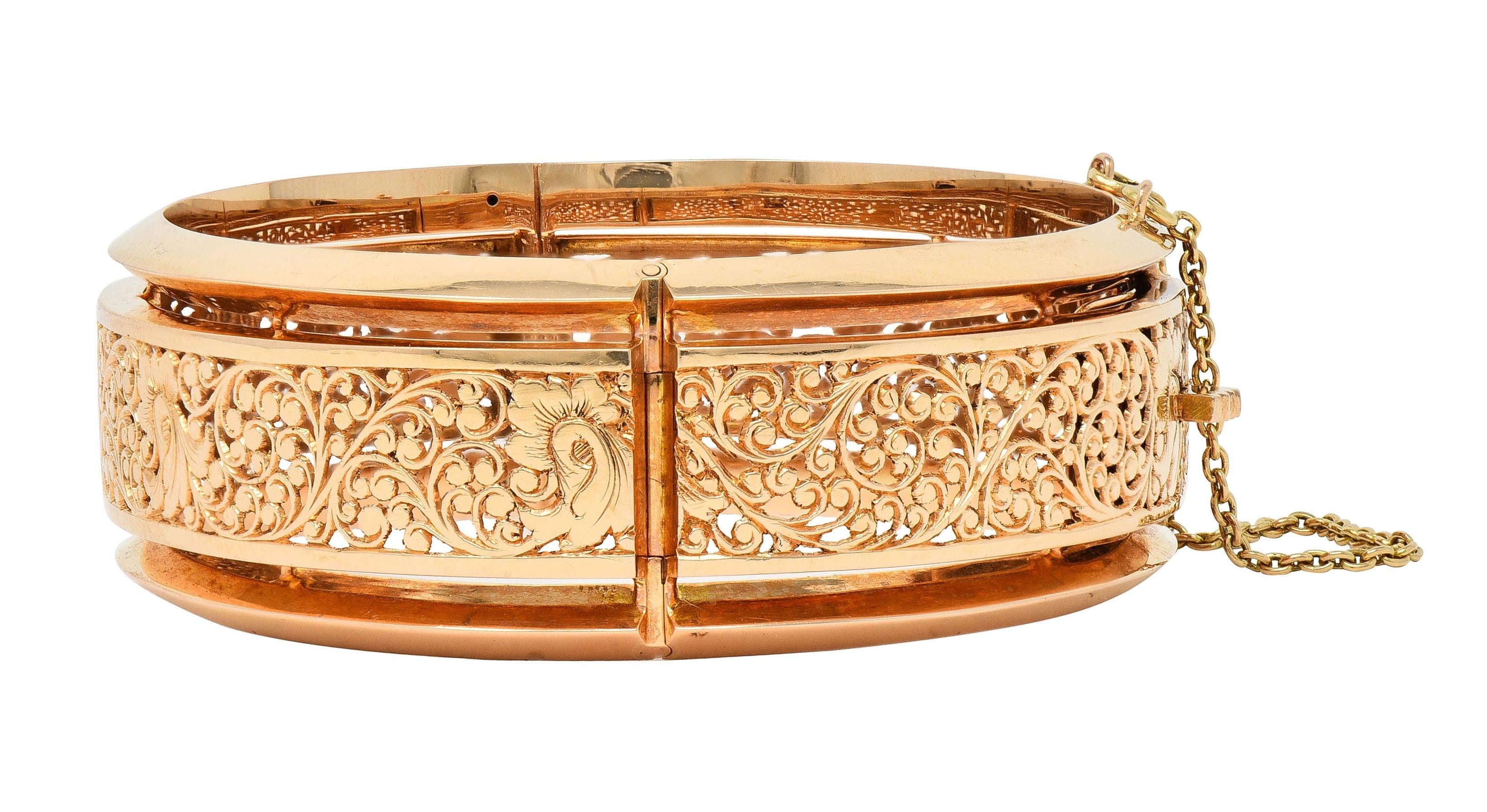 Fouquet-Gueudet French Art Nouveau 18 Karat Gold Antique Floral Bangle Bracelet