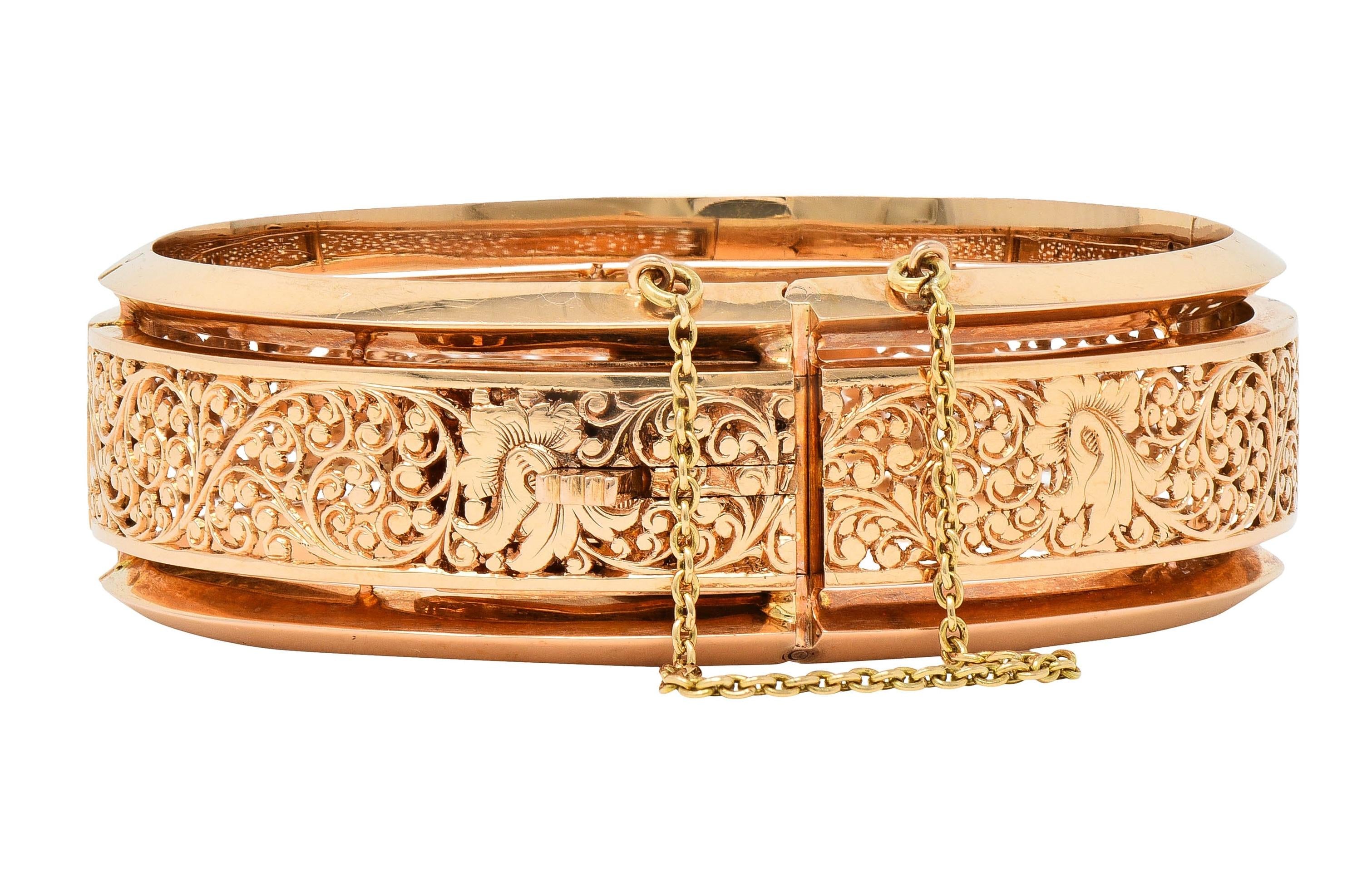 Fouquet-Gueudet French Art Nouveau 18 Karat Gold Antique Floral Bangle Bracelet