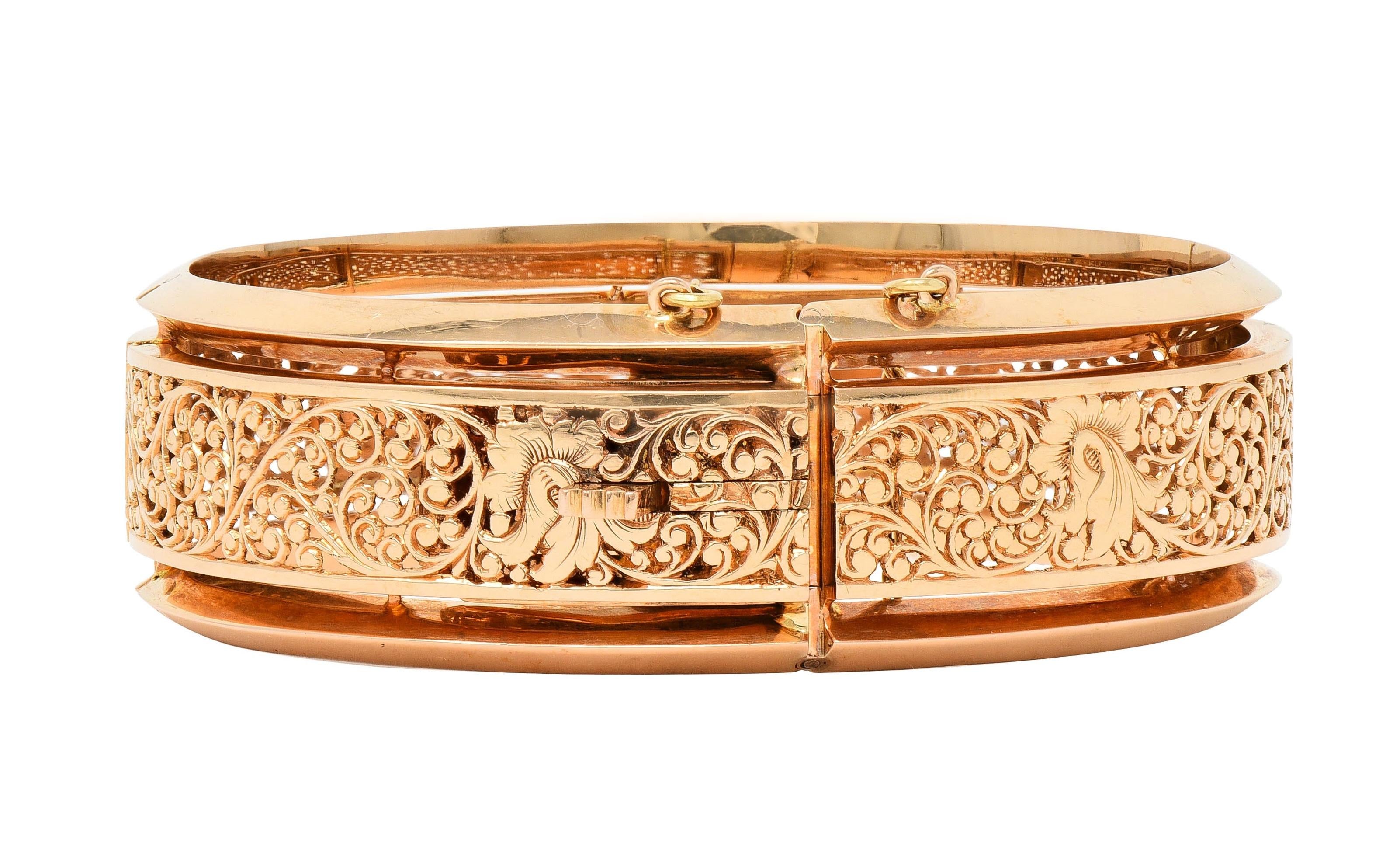 Fouquet-Gueudet French Art Nouveau 18 Karat Gold Antique Floral Bangle Bracelet