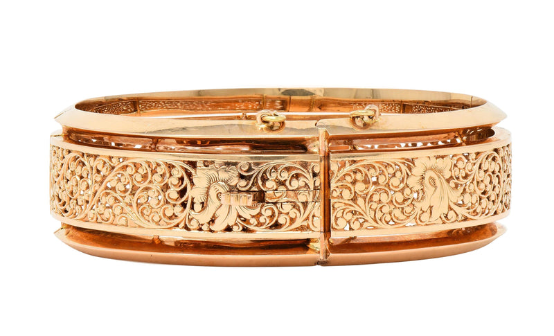 Fouquet-Gueudet French Art Nouveau 18 Karat Gold Antique Floral Bangle Bracelet