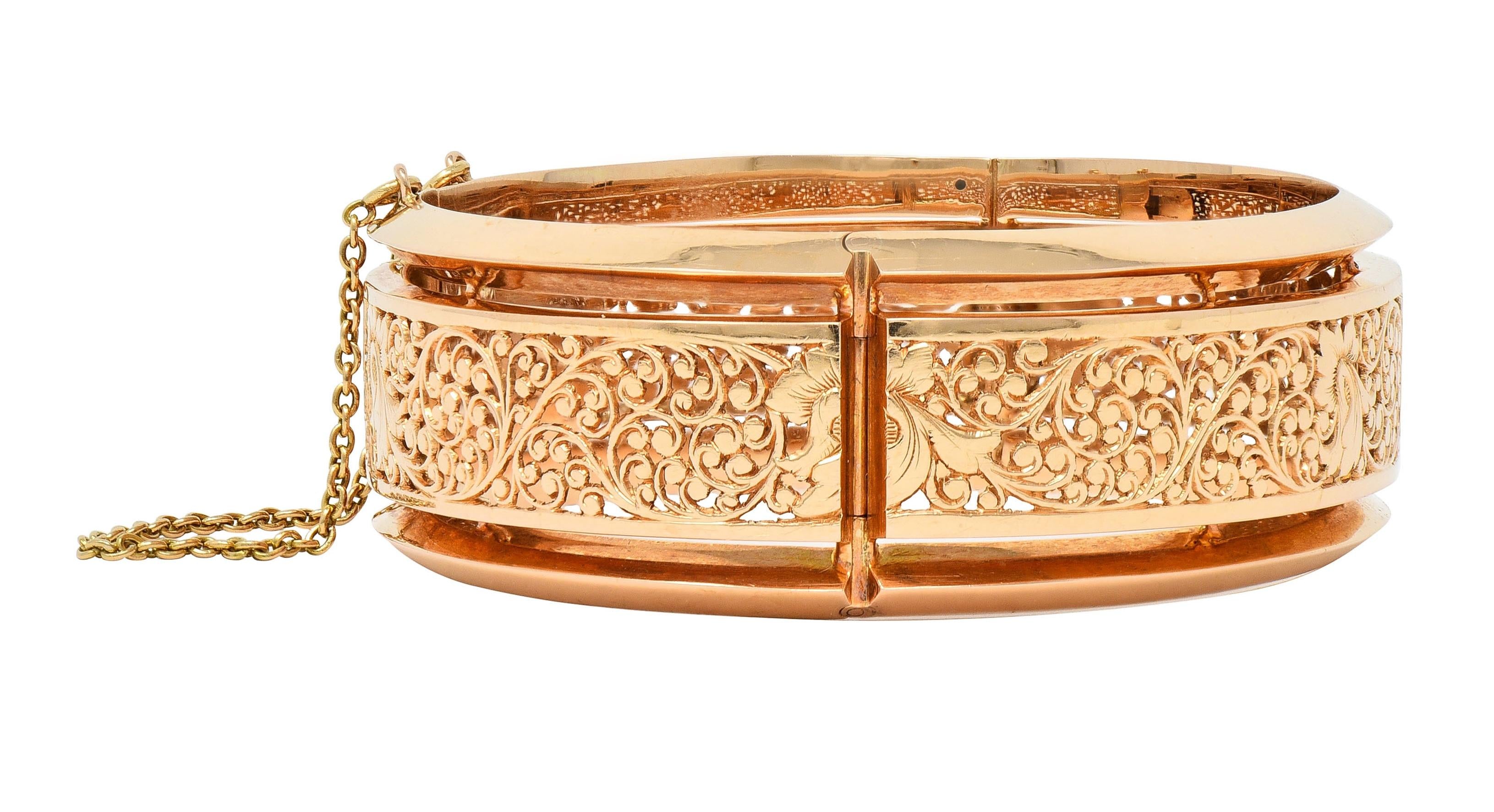 Fouquet-Gueudet French Art Nouveau 18 Karat Gold Antique Floral Bangle Bracelet