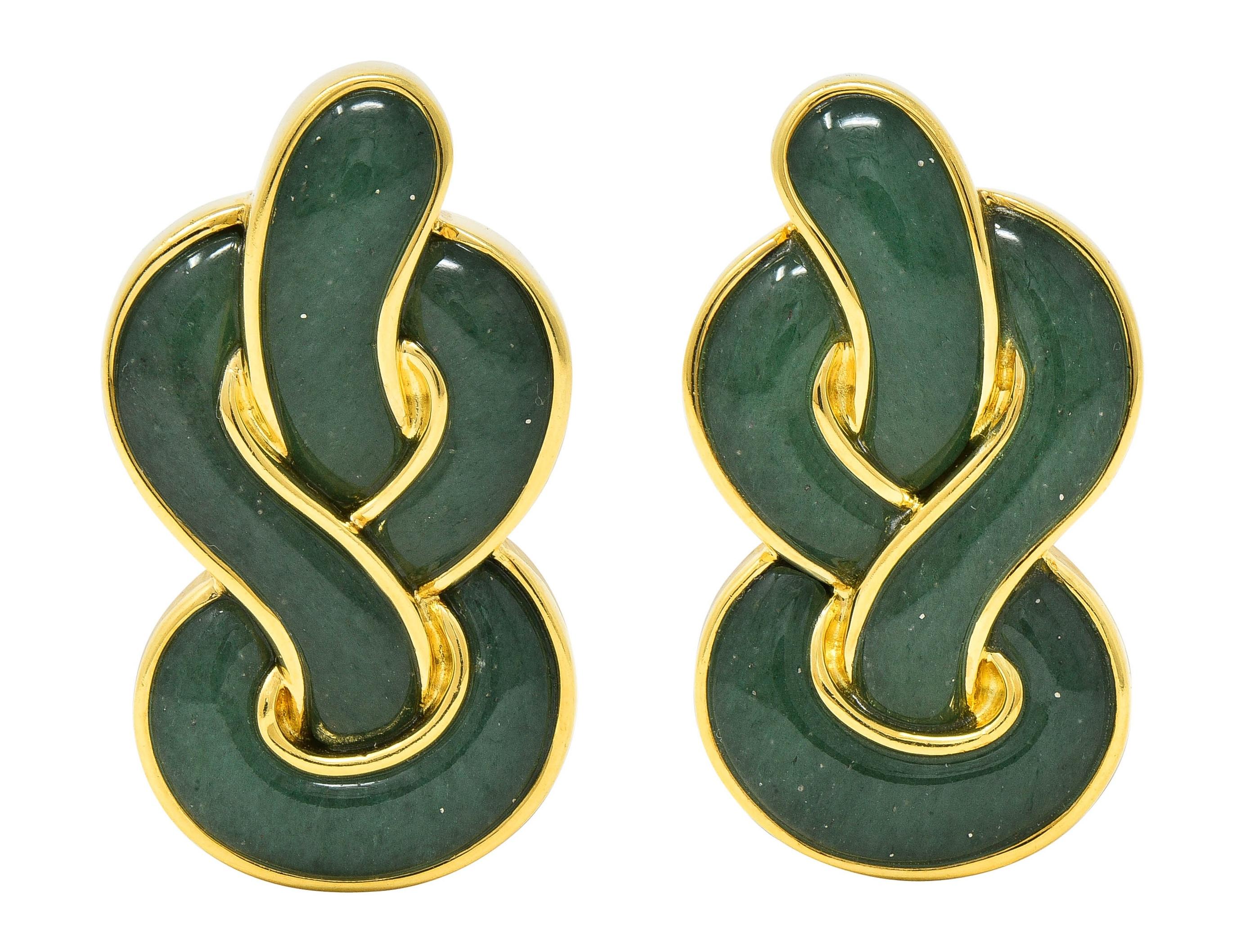 Angela Cummings Jade 18 Karat Yellow Gold Celtic Knot Vintage Earrings