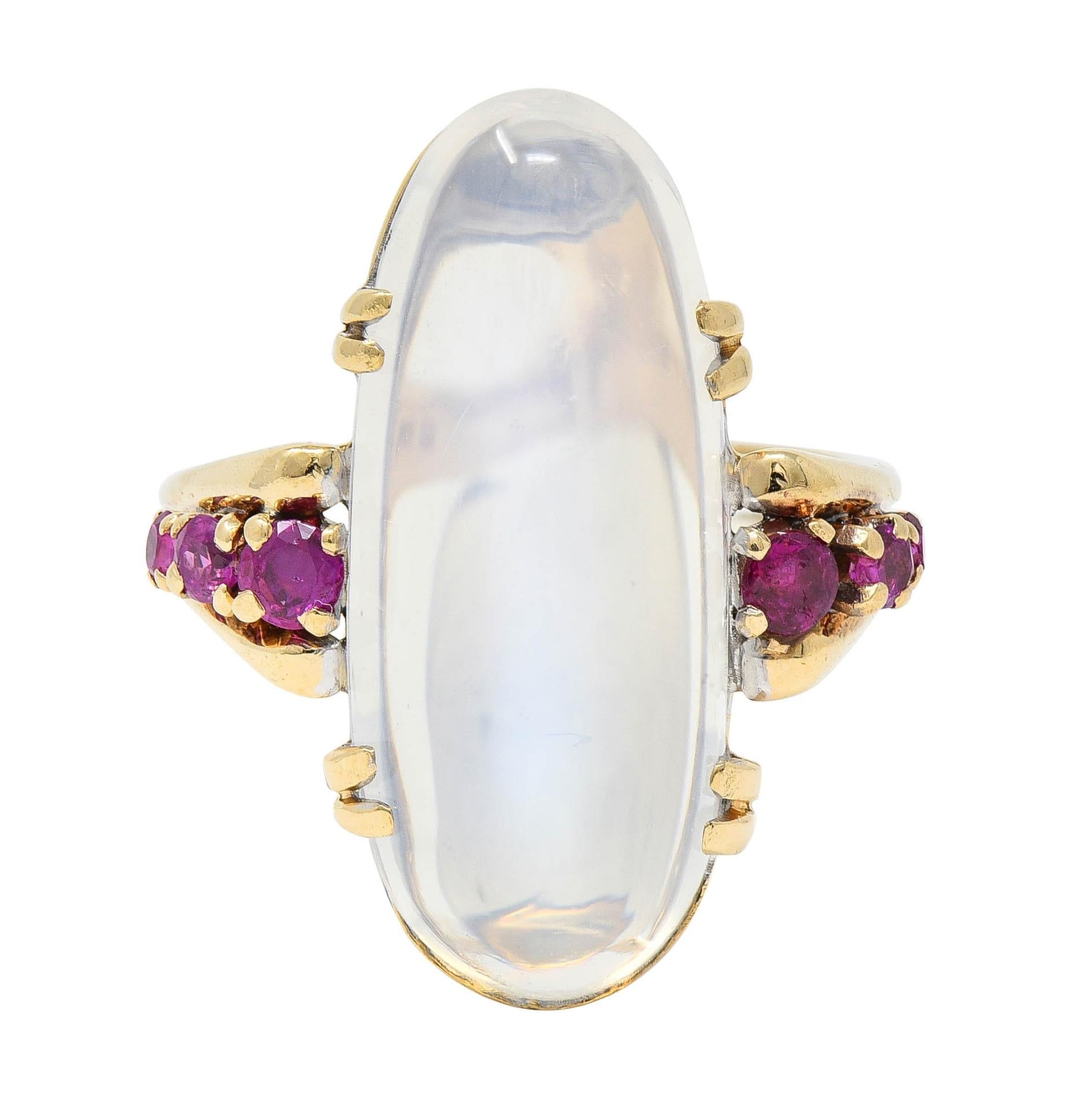 Felger Retro Moonstone Ruby 14 Karat Yellow Gold Vintage Dinner Ring