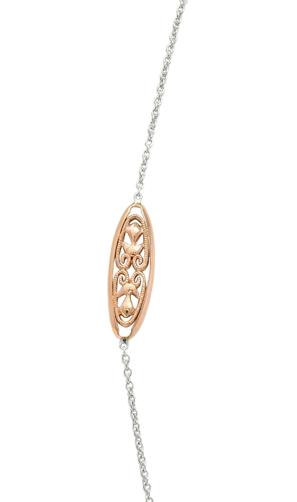 Contemporary 14K Two-Tone Rose White Gold Contemporary Station Chain Necklace