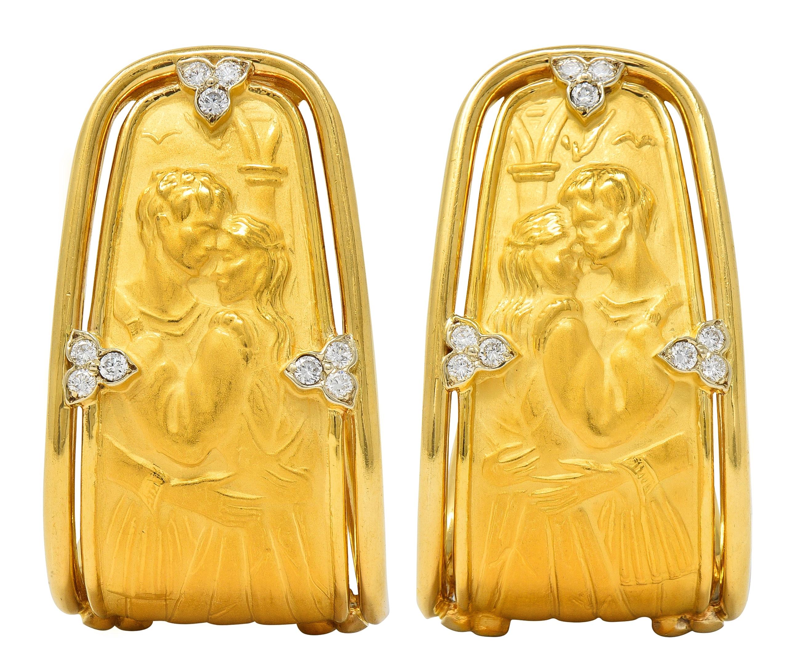 Carrera y Carrera 1990's Diamond 18K Gold Romeo & Juliet J-Hoop Vintage Earrings