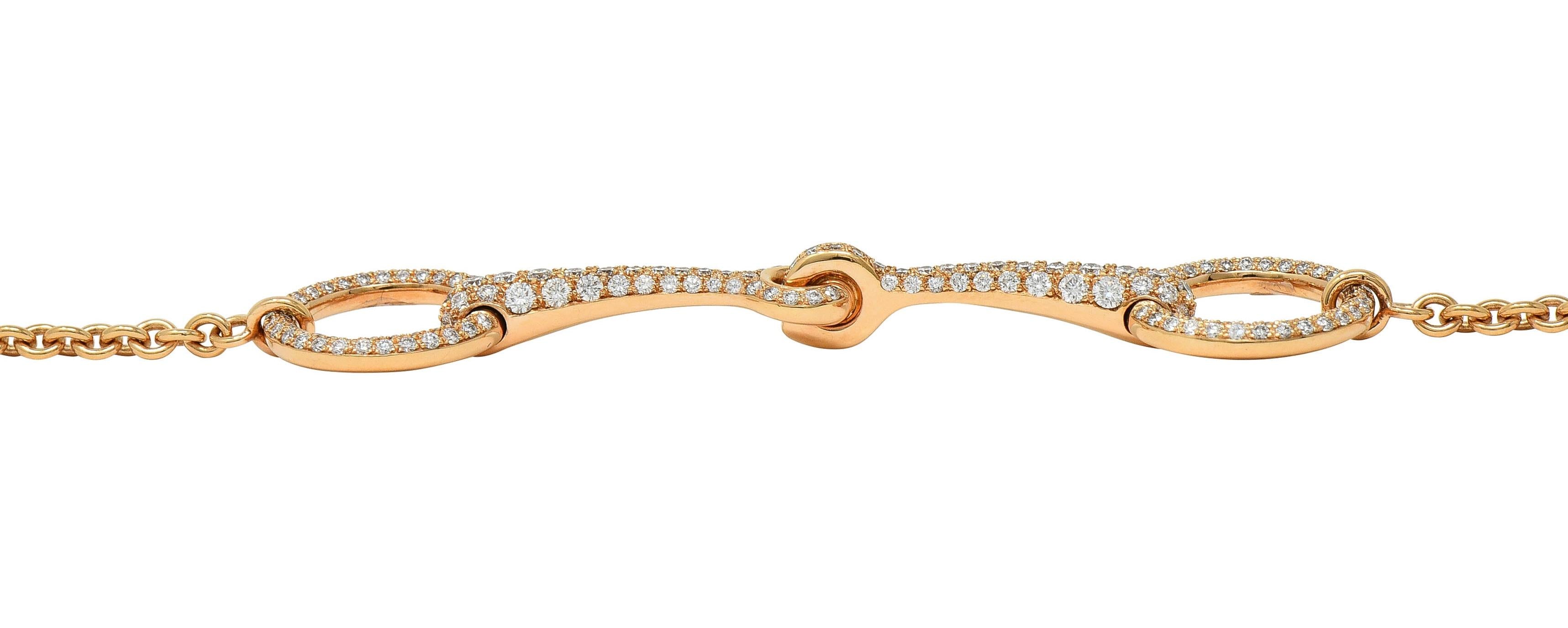 Hermés France Diamond 18 Karat Rose Gold Filet D'Or Horsebit Bracelet