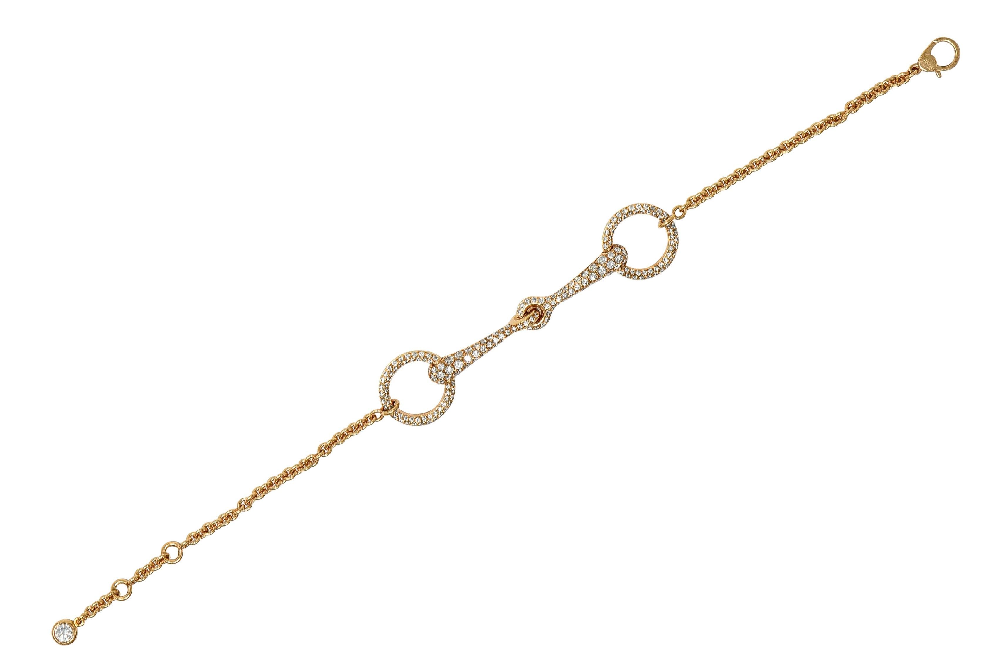 Hermés France Diamond 18 Karat Rose Gold Filet D'Or Horsebit Bracelet