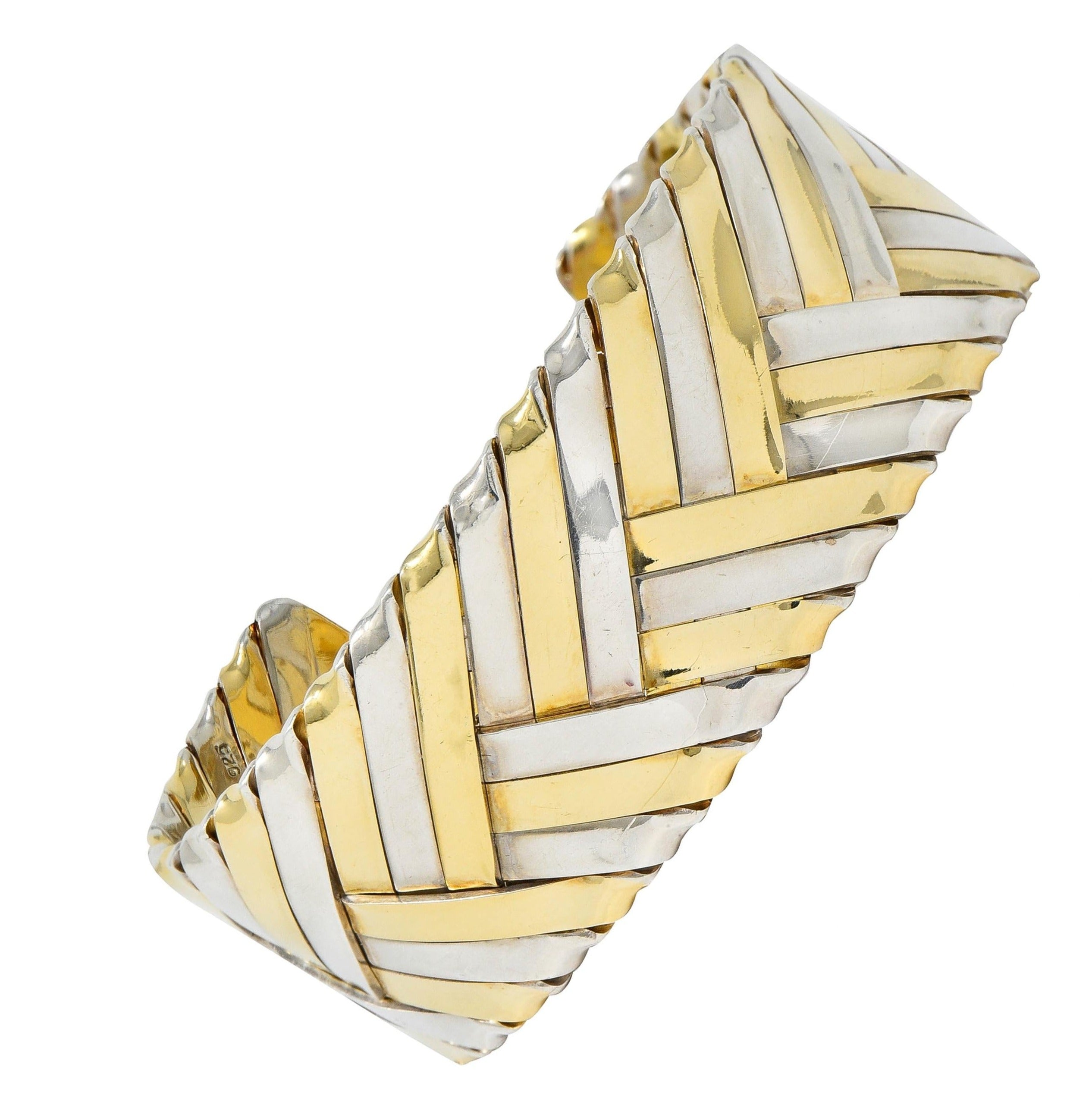 Cartier 1970's 18 Karat Yellow Gold Sterling Silver Woven Vintage Cuff Bracelet