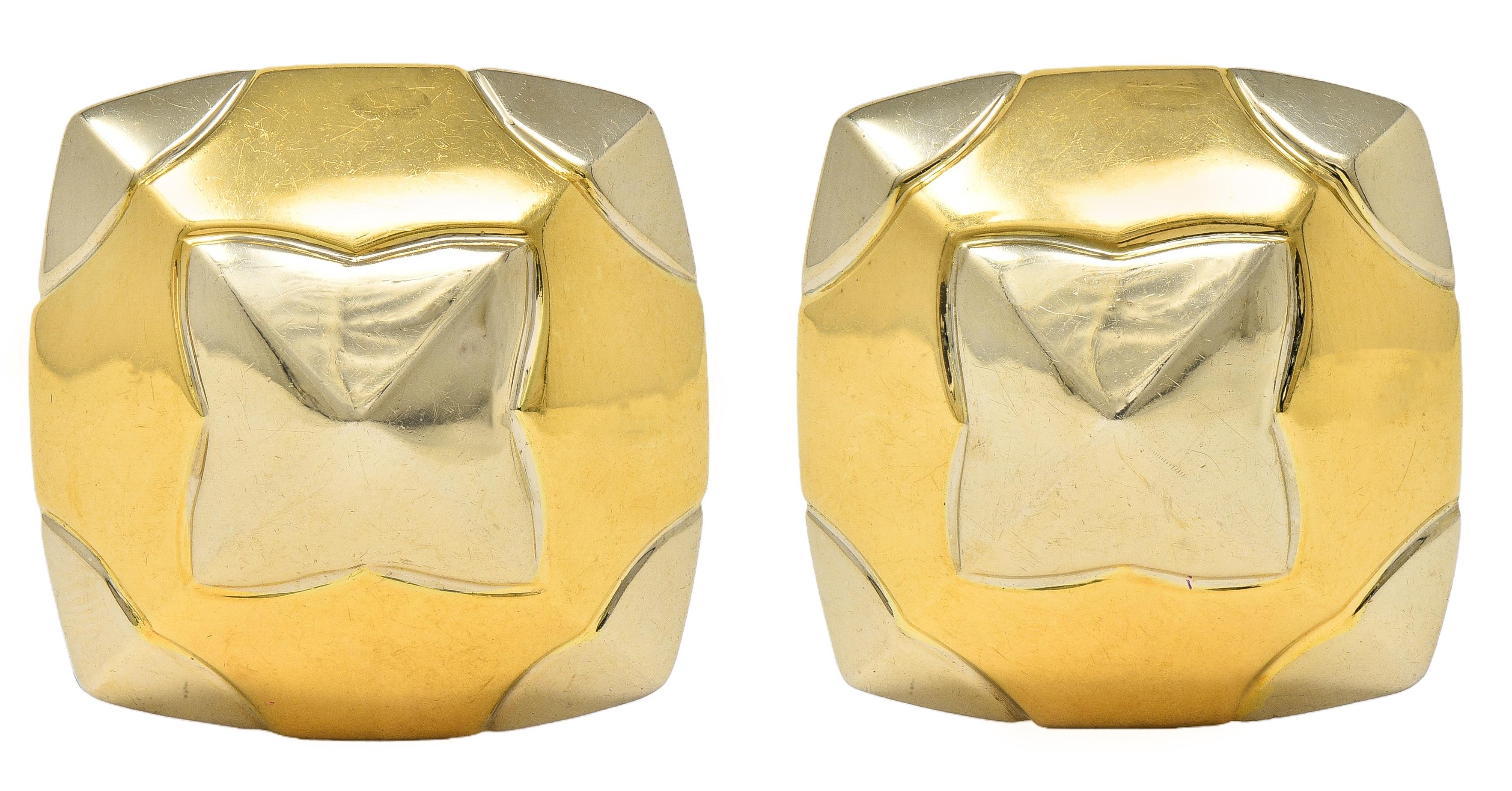 Bulgari 1980's 18K Gold Vintage Pyramid Roma Dome Ear-Clip Earrings