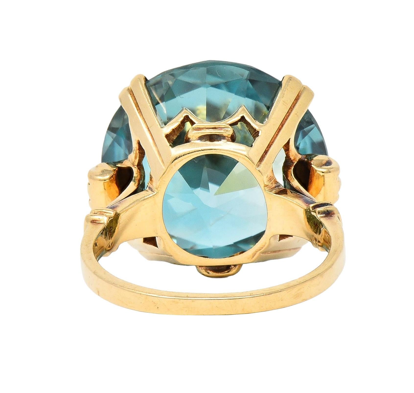 Retro 24.05 CTW Blue Zircon 14 Karat Rose Gold Vintage Cocktail Ring