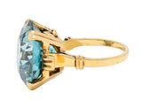 Retro 24.05 CTW Blue Zircon 14 Karat Rose Gold Vintage Cocktail Ring