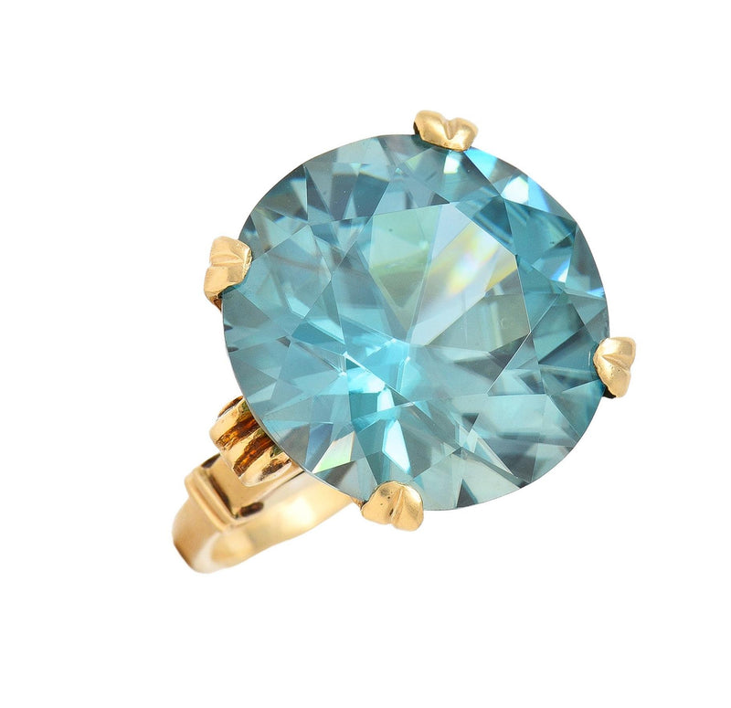 Retro 24.05 CTW Blue Zircon 14 Karat Rose Gold Vintage Cocktail Ring