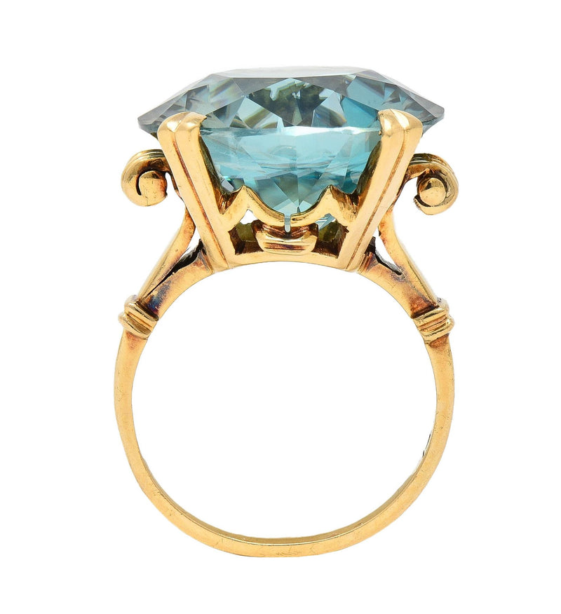 Retro 24.05 CTW Blue Zircon 14 Karat Rose Gold Vintage Cocktail Ring