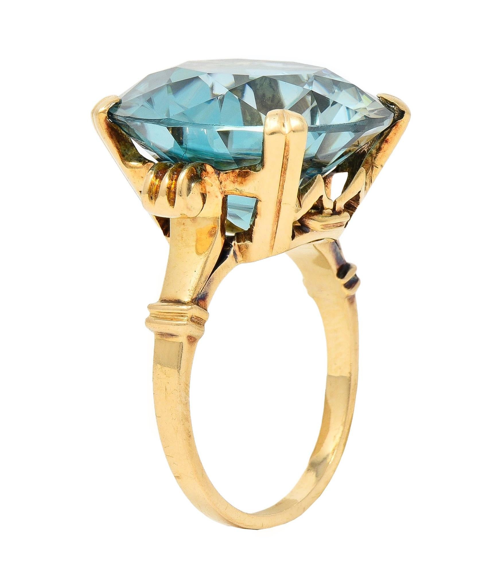 Retro 24.05 CTW Blue Zircon 14 Karat Rose Gold Vintage Cocktail Ring