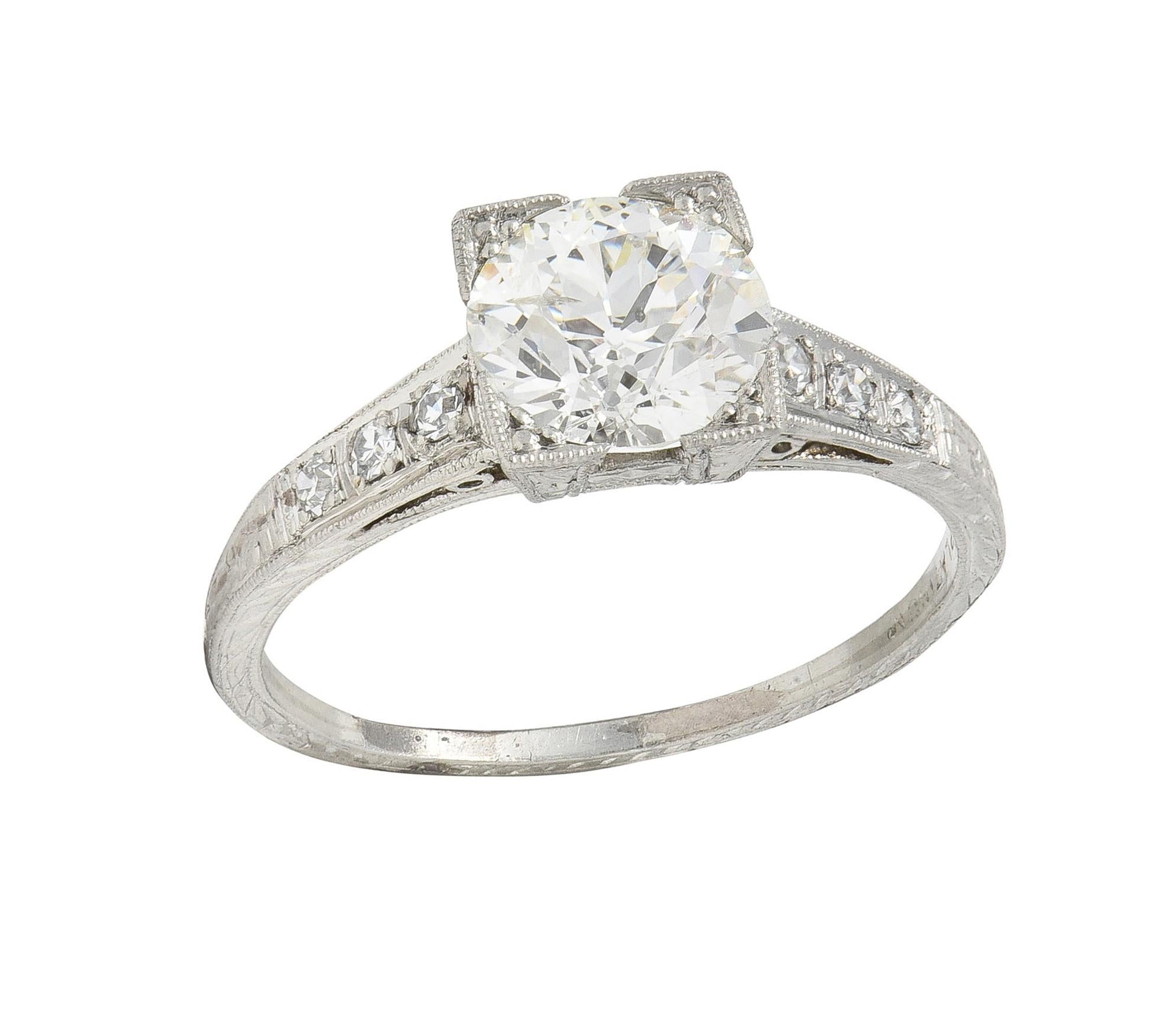 Art Deco 1.66 CTW Old European Diamond Platinum Orange Blossom Engagement Ring