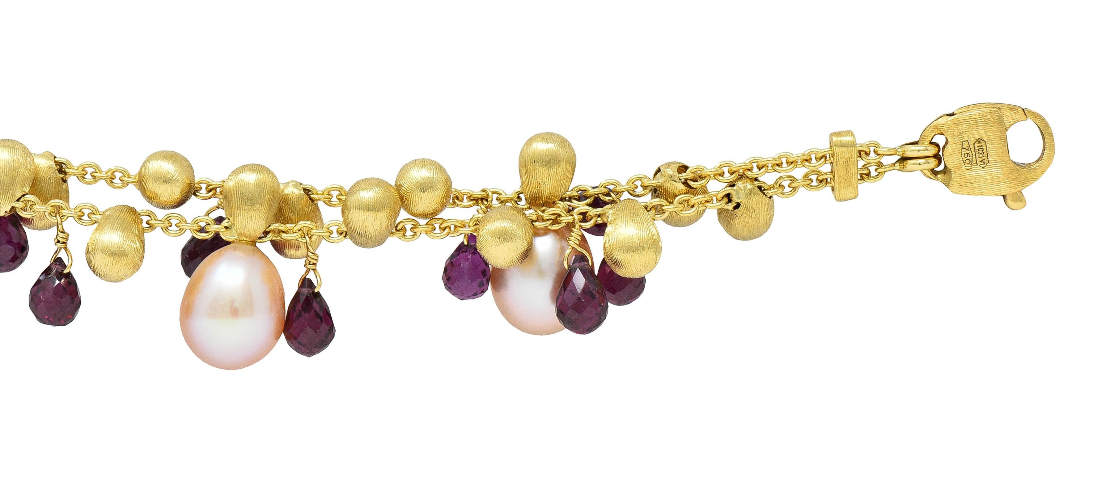 Marco Bicego Freshwater Pearl Garnet 18 Karat Yellow Gold Paradise Bracelet