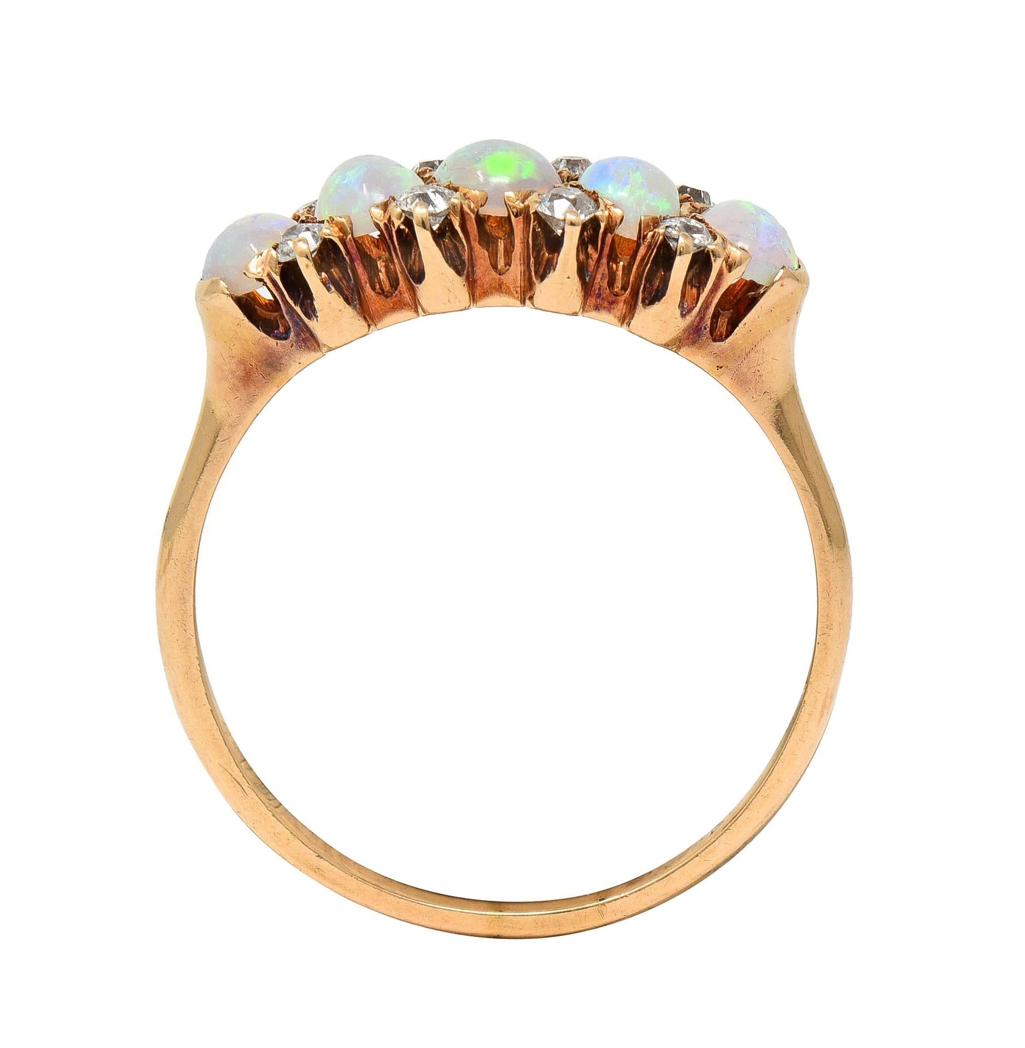 Victorian Opal Diamond 14 Karat Yellow Gold Antique Five Stone Band Ring