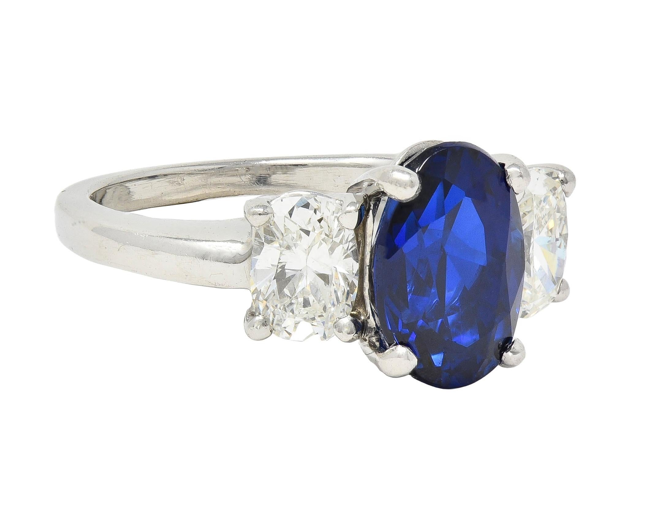 Contemporary 5.00 CTW No Heat Ceylon Sapphire Diamond Platinum 3 Stone Ring GIA