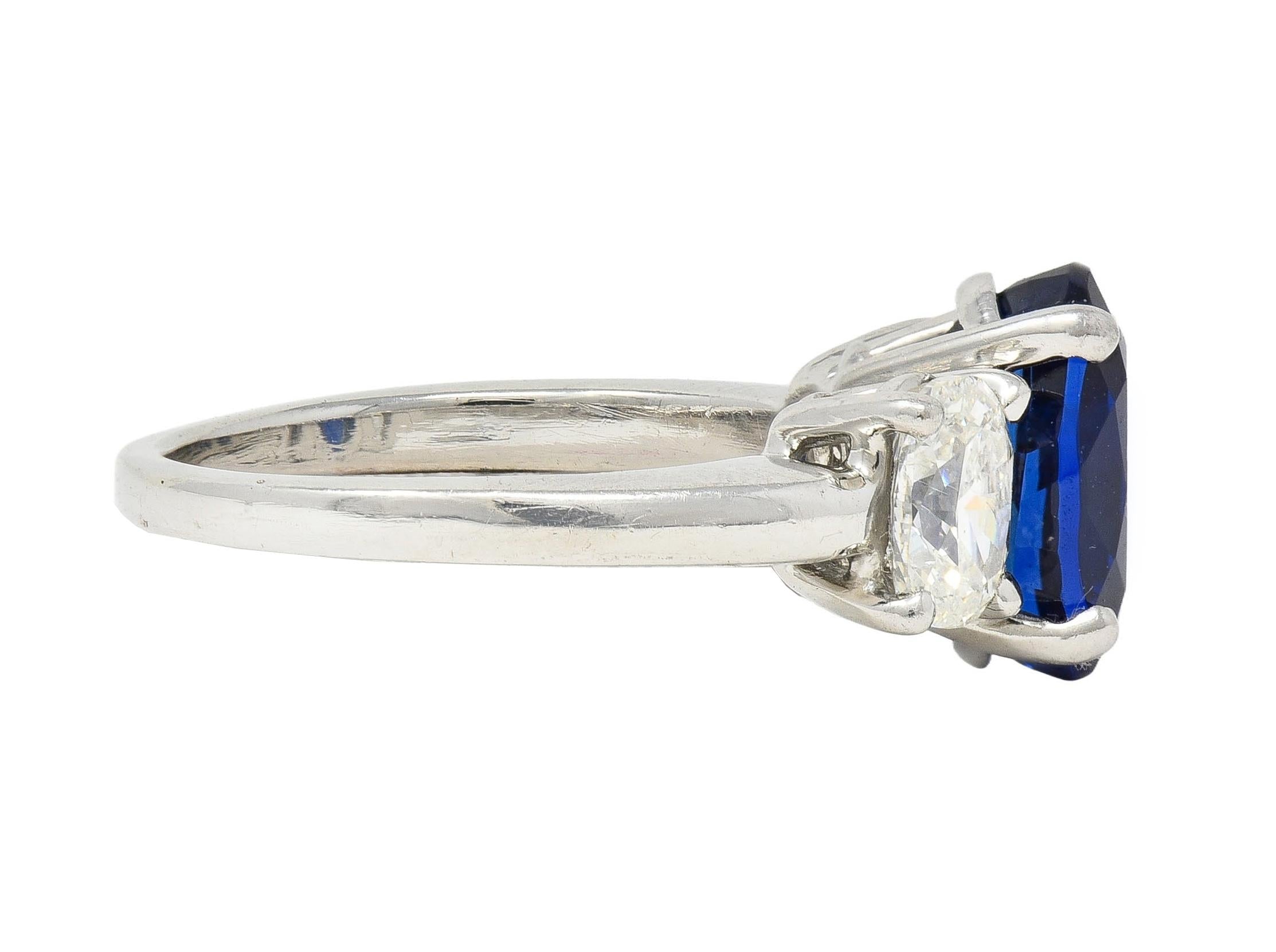 Contemporary 5.00 CTW No Heat Ceylon Sapphire Diamond Platinum 3 Stone Ring GIA