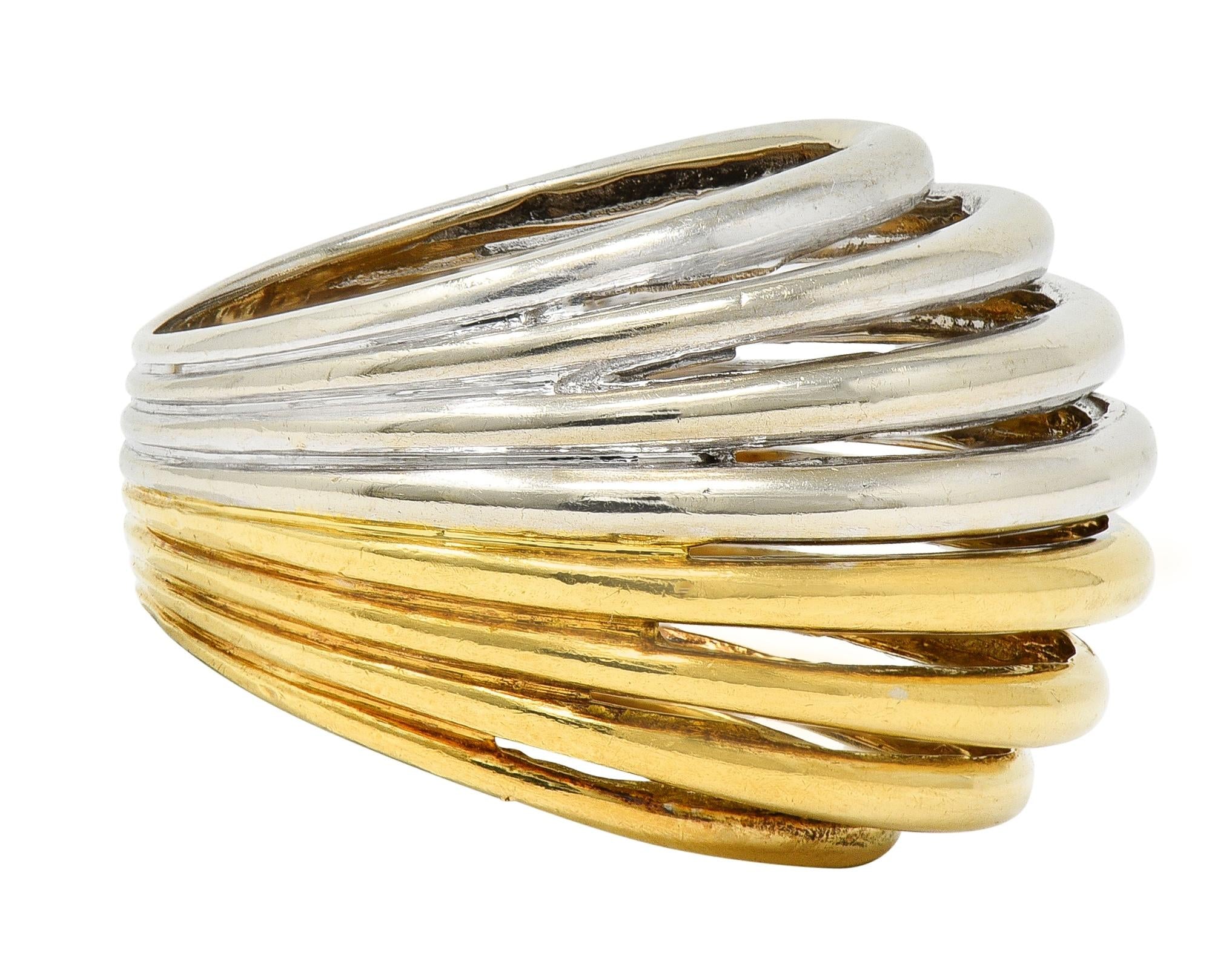2000's 18 Karat Two-Tone Yellow White Gold Vintage Wire Dome Ring