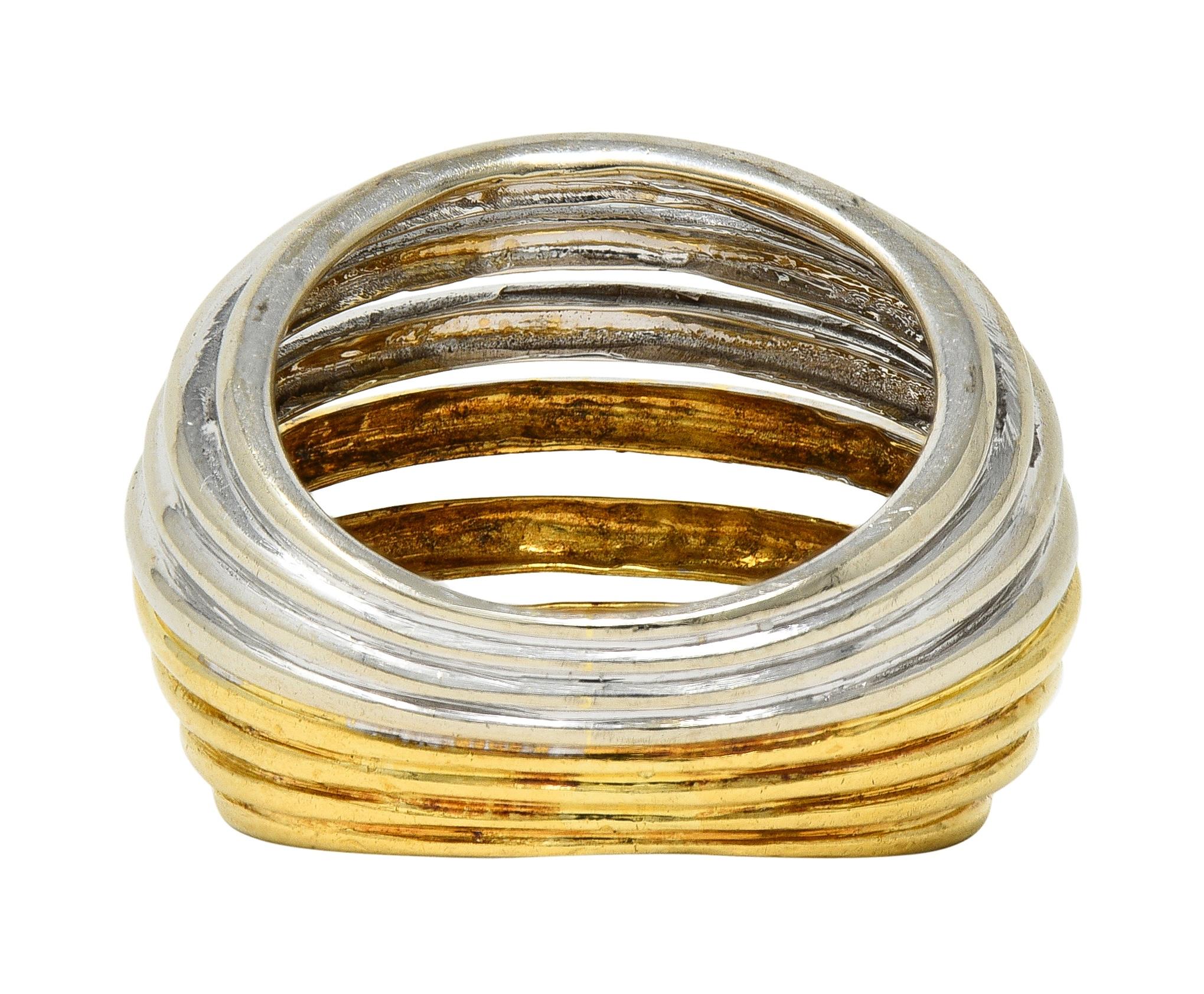 2000's 18 Karat Two-Tone Yellow White Gold Vintage Wire Dome Ring