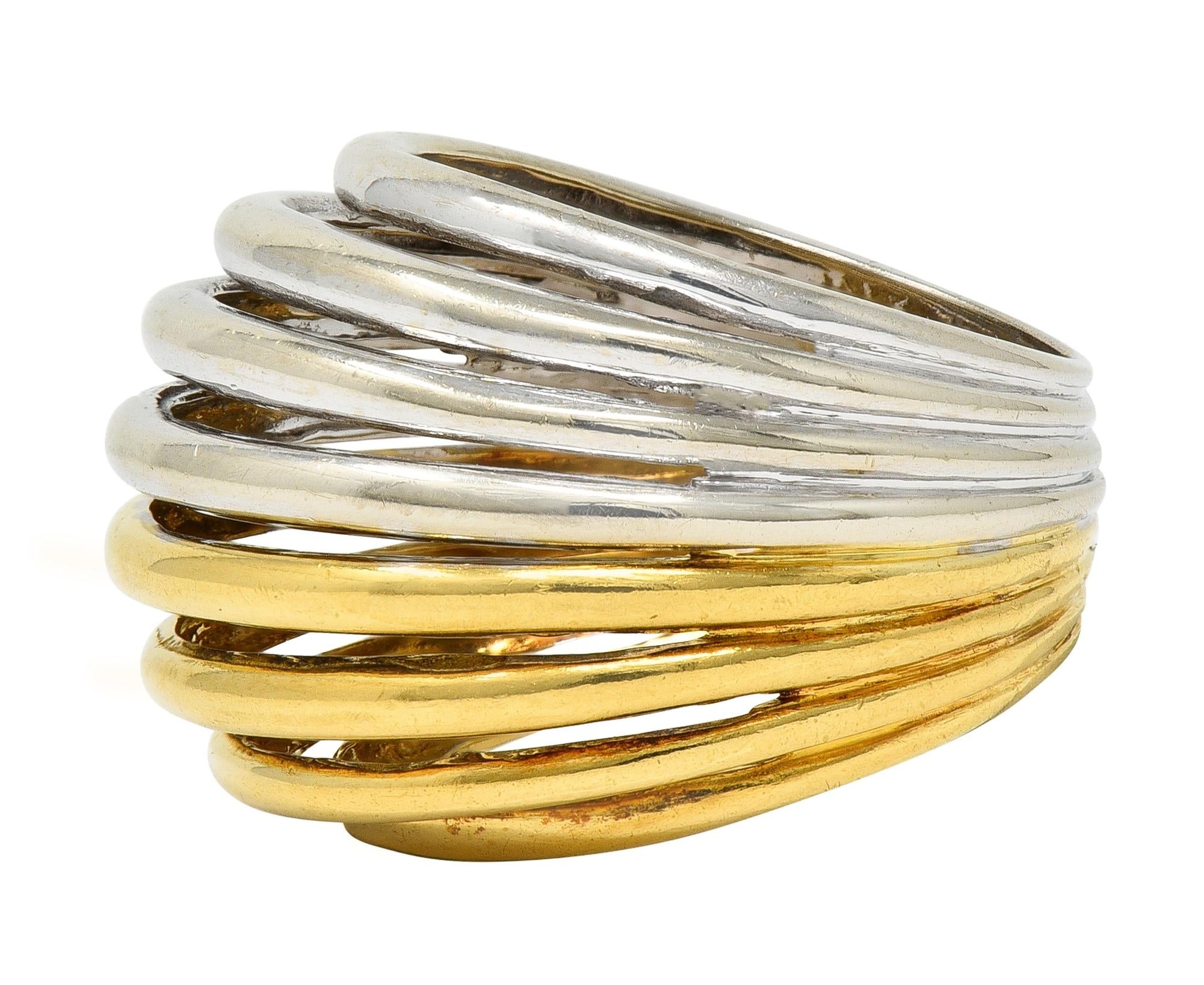 2000's 18 Karat Two-Tone Yellow White Gold Vintage Wire Dome Ring