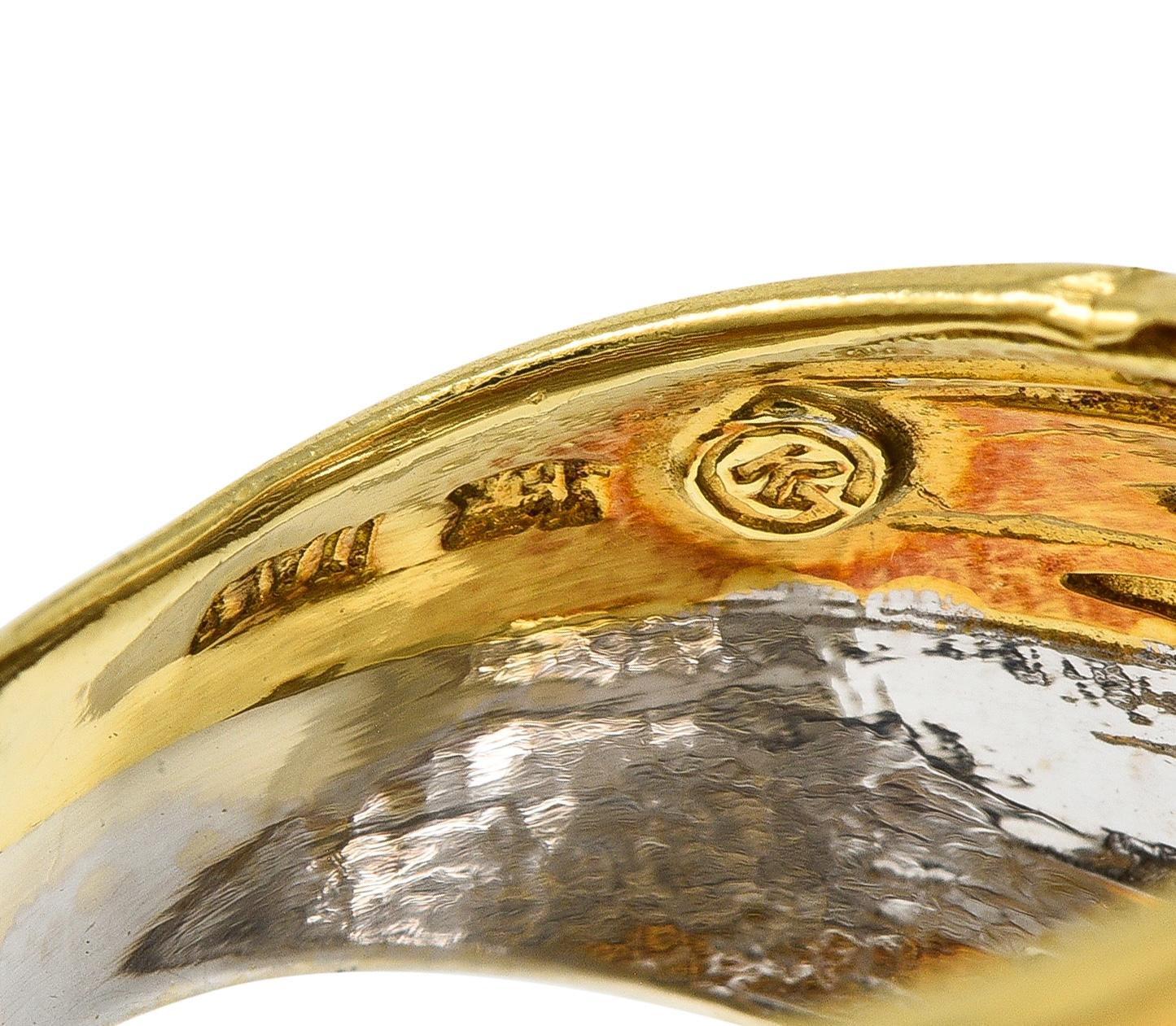 2000's 18 Karat Two-Tone Yellow White Gold Vintage Wire Dome Ring
