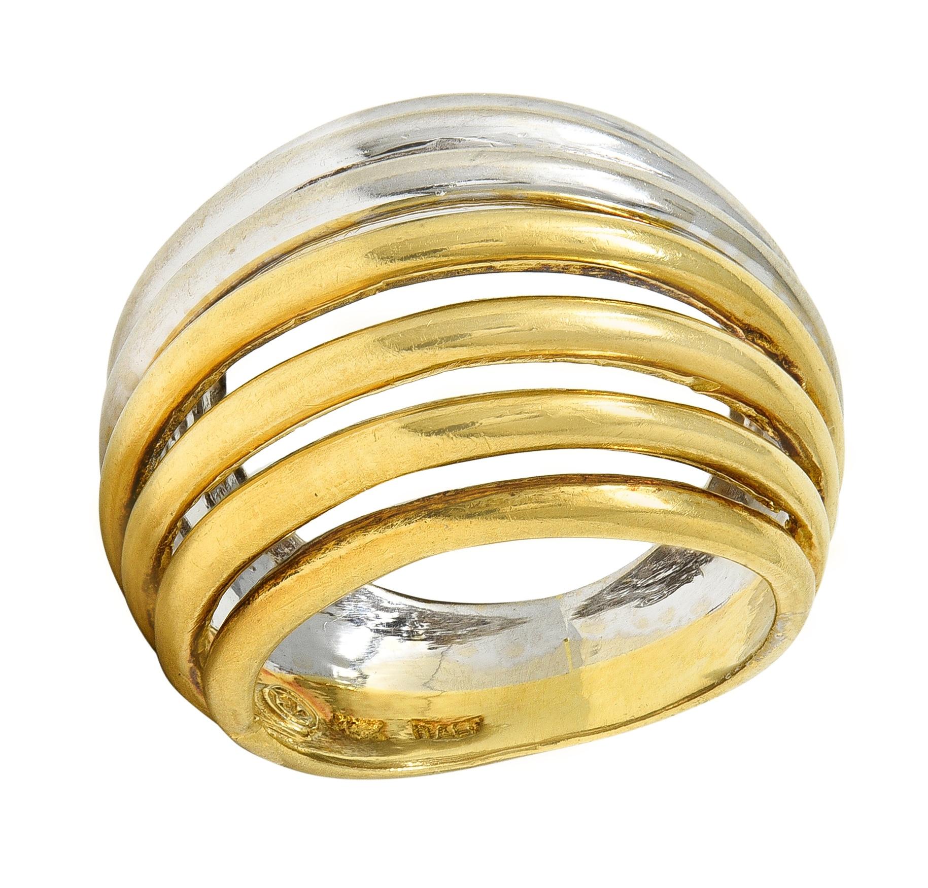 2000's 18 Karat Two-Tone Yellow White Gold Vintage Wire Dome Ring