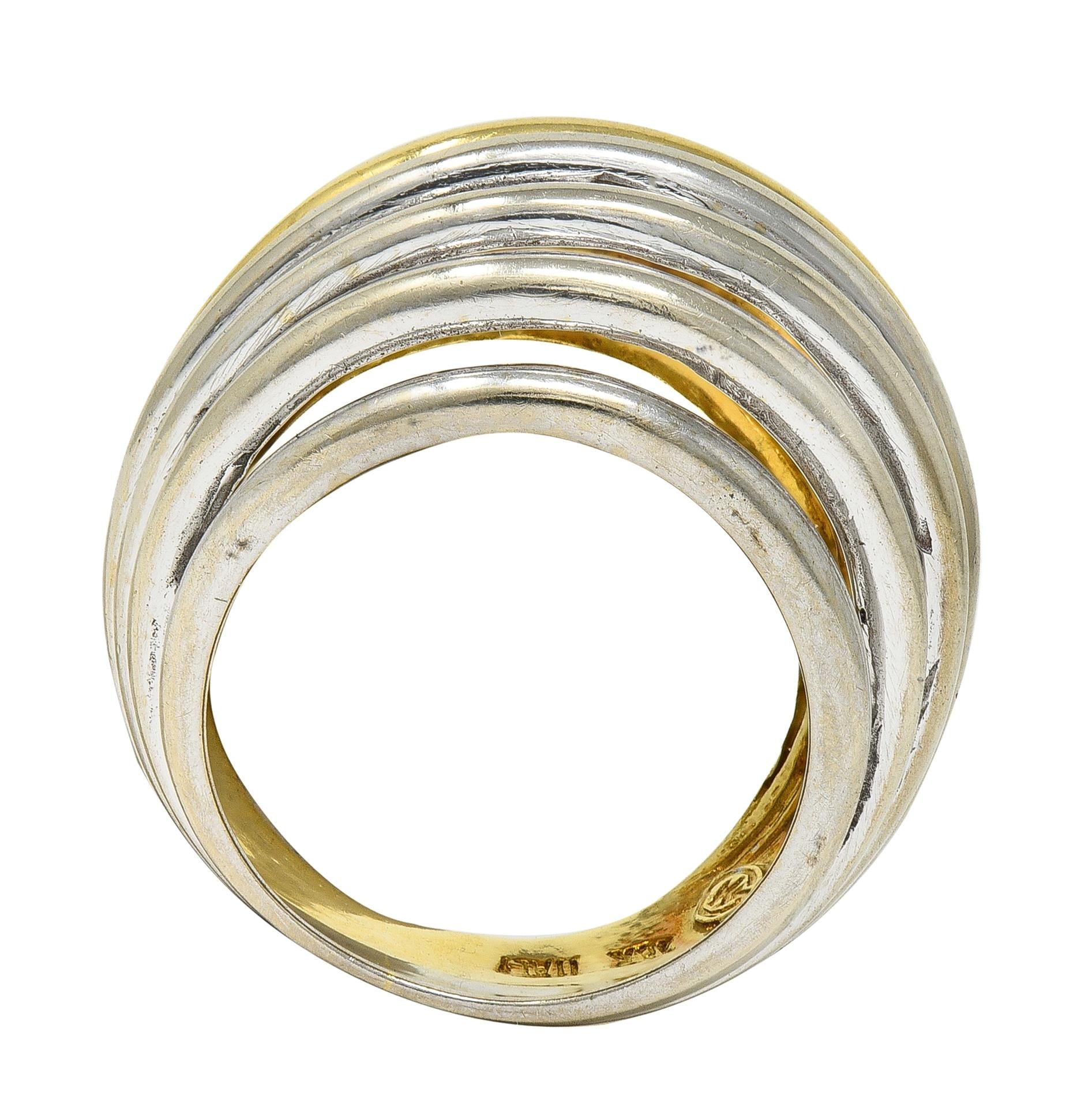 2000's 18 Karat Two-Tone Yellow White Gold Vintage Wire Dome Ring