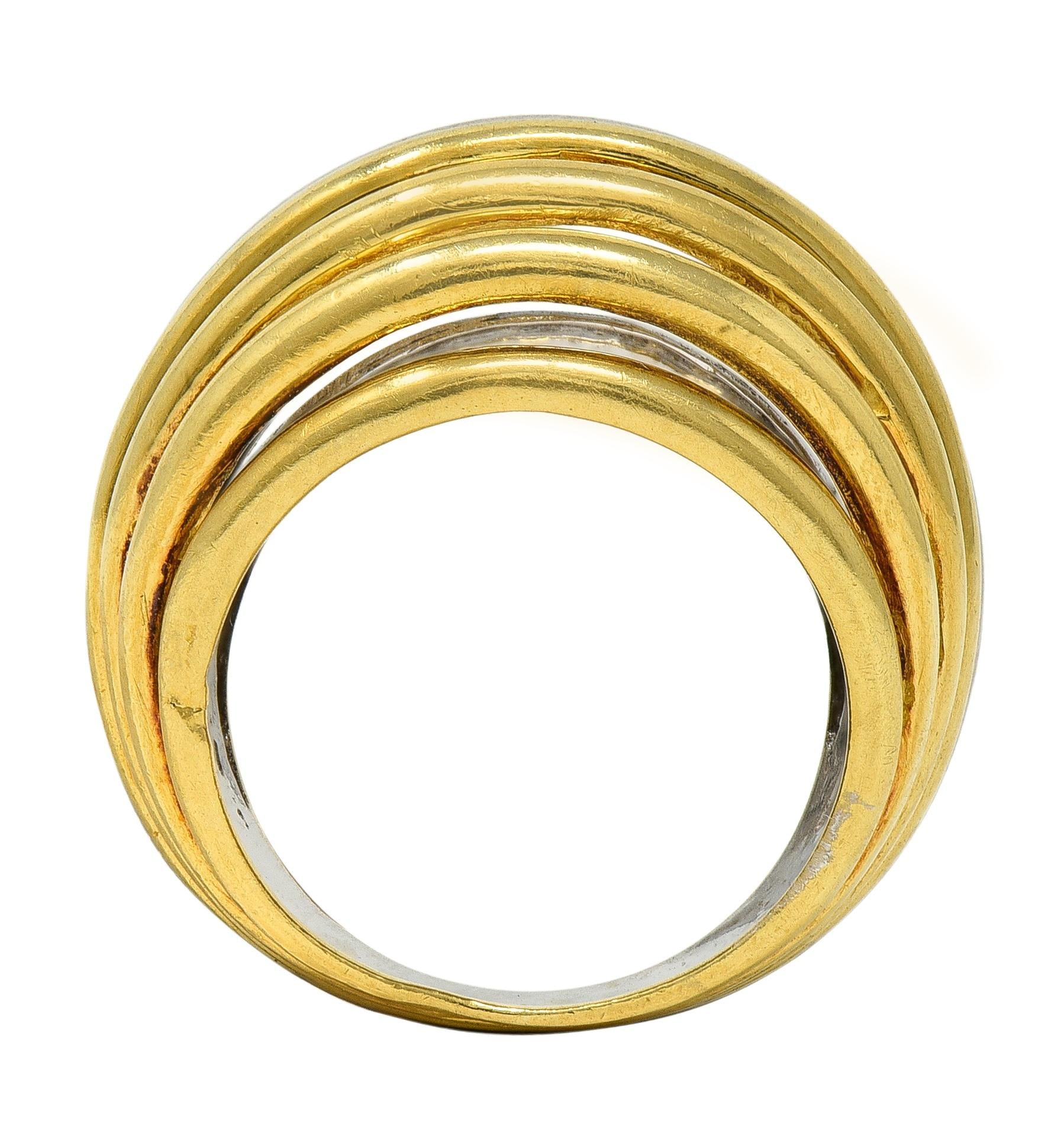 2000's 18 Karat Two-Tone Yellow White Gold Vintage Wire Dome Ring