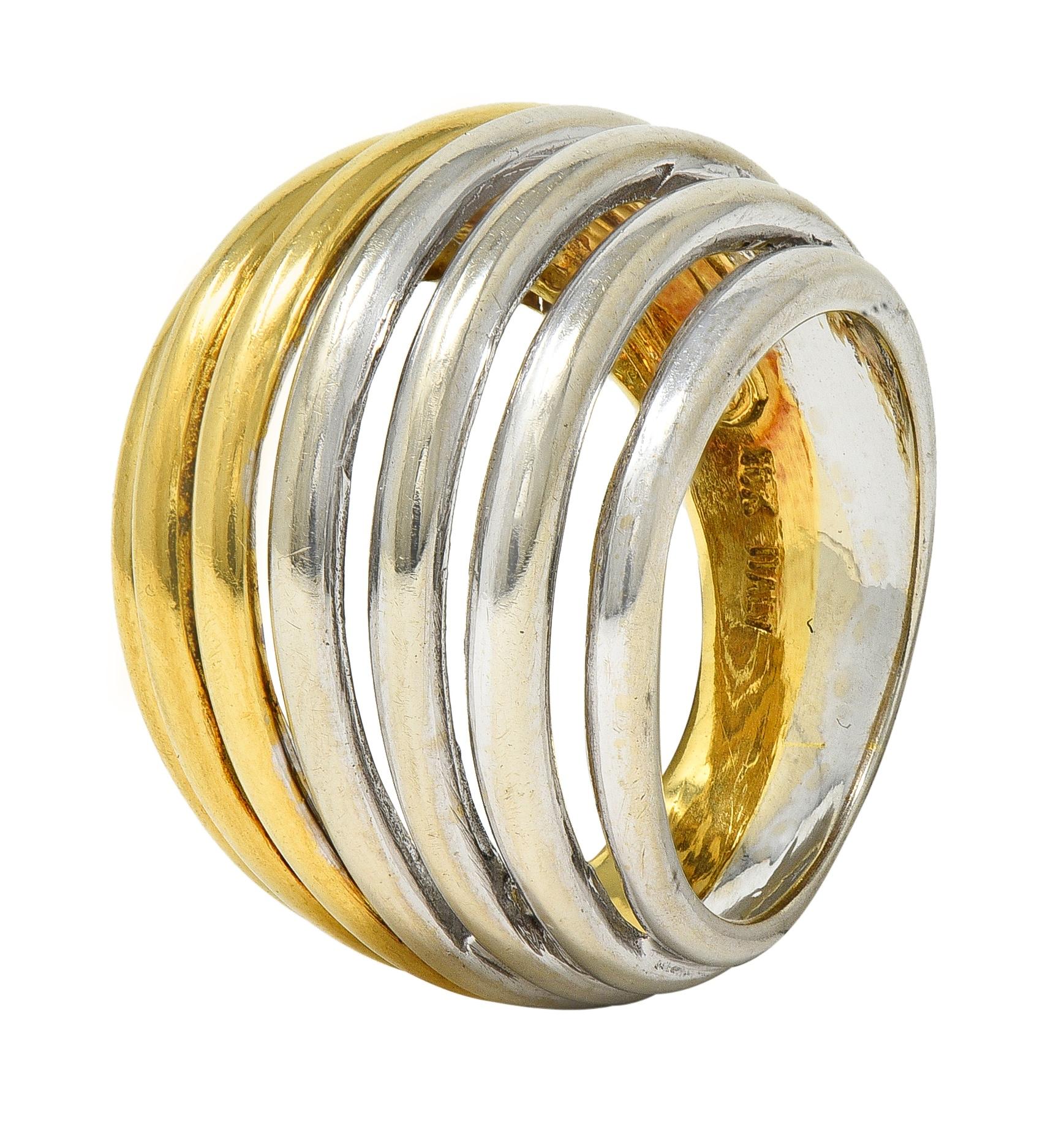 2000's 18 Karat Two-Tone Yellow White Gold Vintage Wire Dome Ring