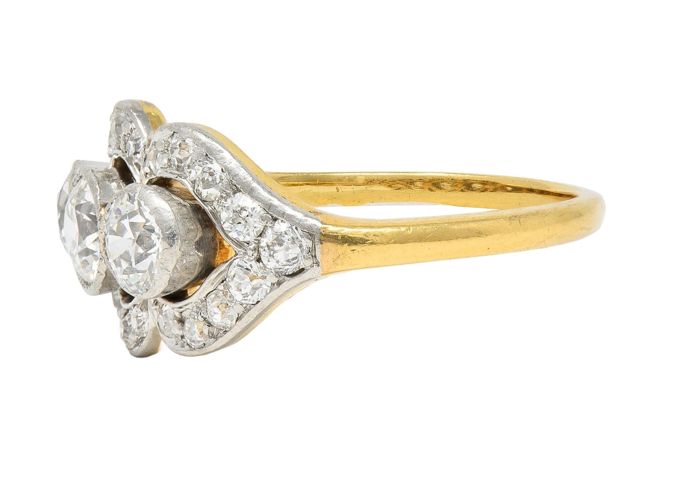 Edwardian 1.45 CTW Diamond Platinum 14K Yellow Gold Antique Three Stone Ring