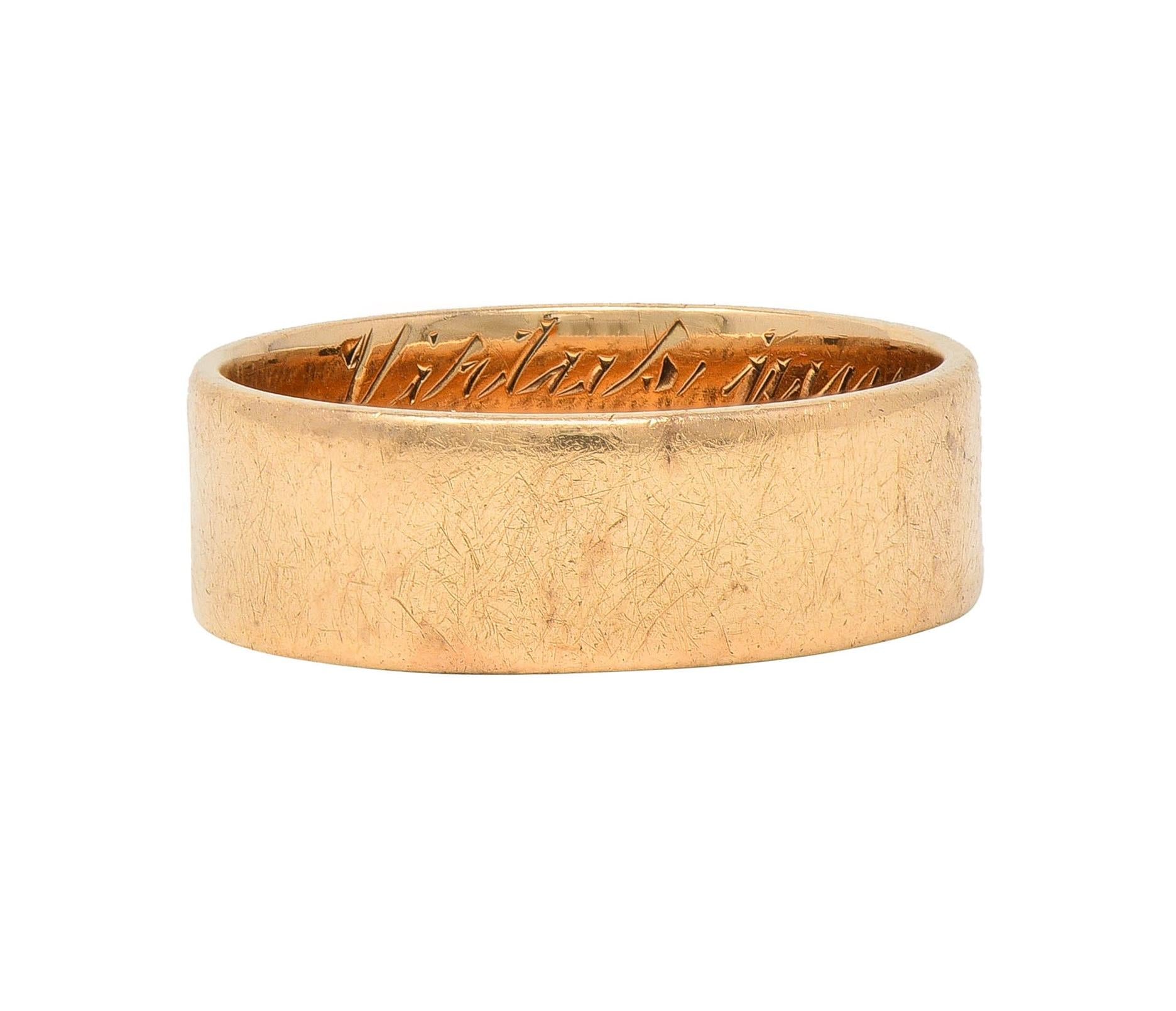 1920 Edwardian 14 Karat Yellow Gold Scottish Rite Antique Cigar Band Ring