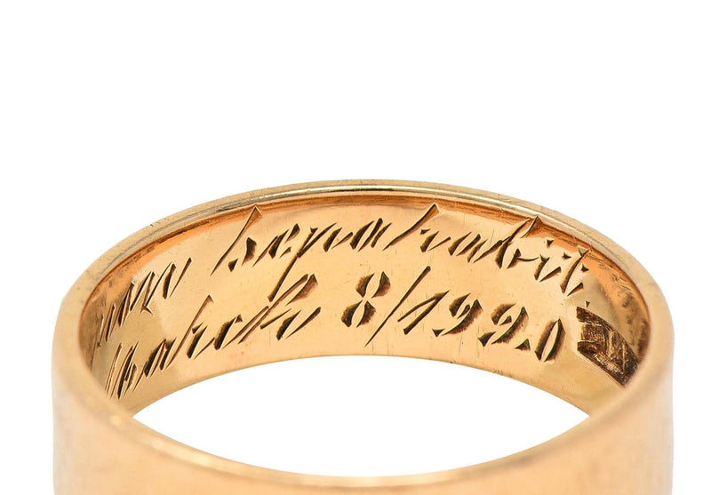1920 Edwardian 14 Karat Yellow Gold Scottish Rite Antique Cigar Band Ring