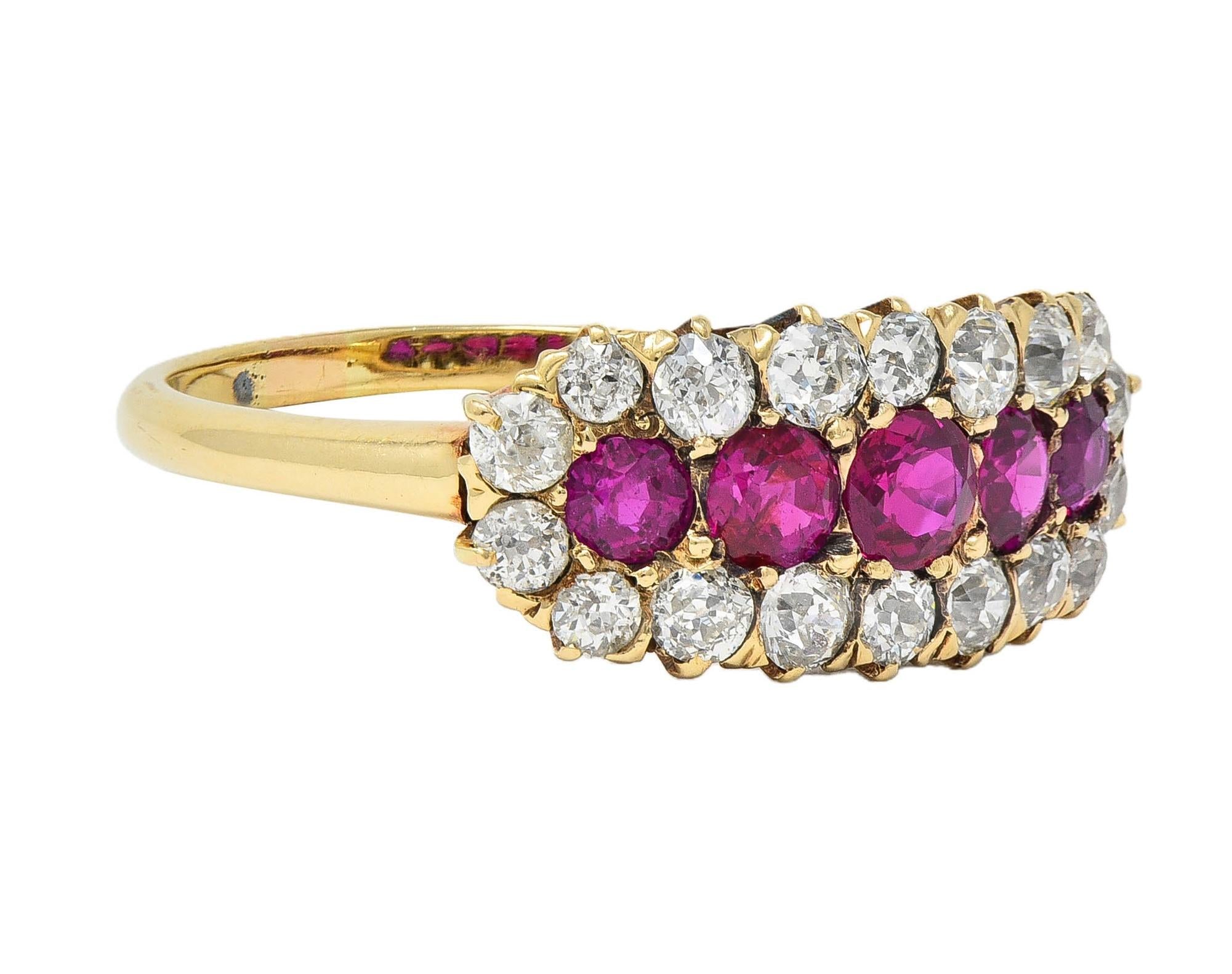 Victorian 2.59 CTW Ruby Diamond 14K Yellow Gold Antique Clustered Band Ring