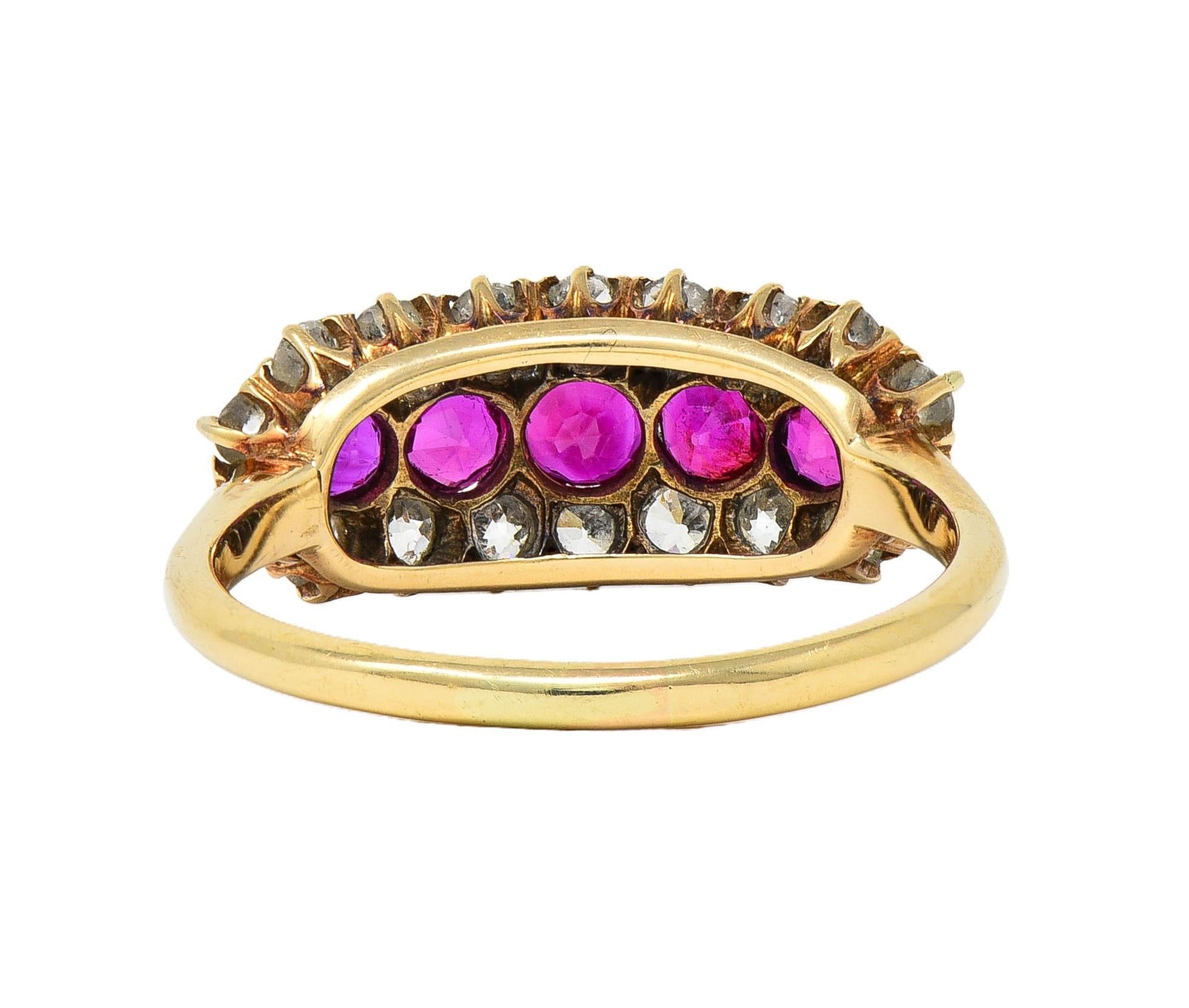 Victorian 2.59 CTW Ruby Diamond 14K Yellow Gold Antique Clustered Band Ring