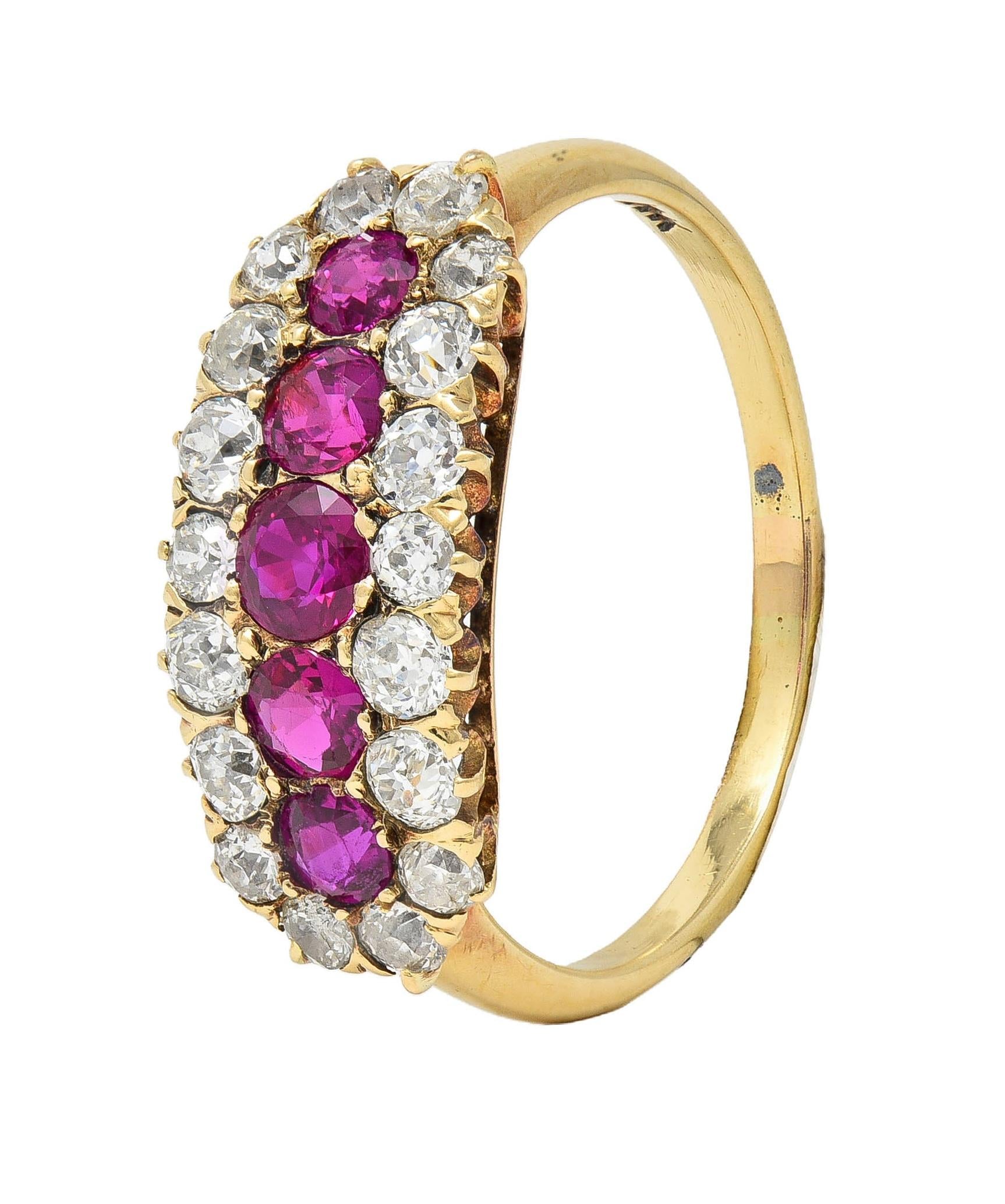 Victorian 2.59 CTW Ruby Diamond 14K Yellow Gold Antique Clustered Band Ring