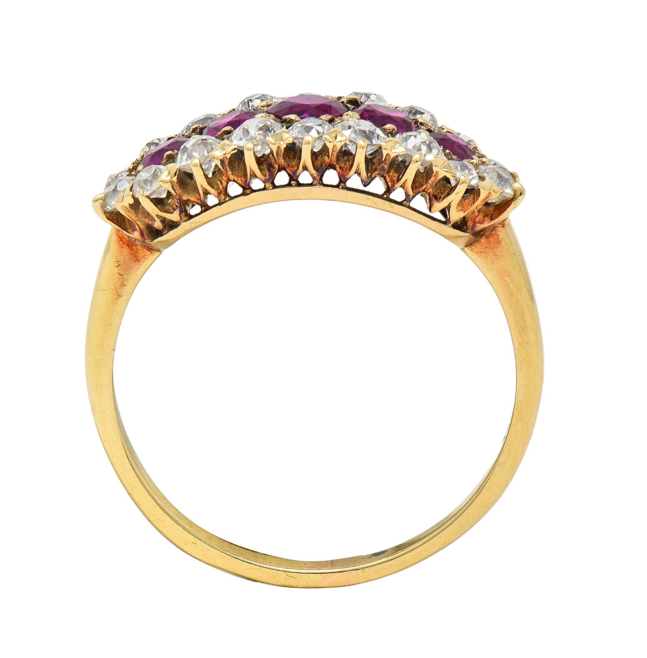 Victorian 2.59 CTW Ruby Diamond 14K Yellow Gold Antique Clustered Band Ring