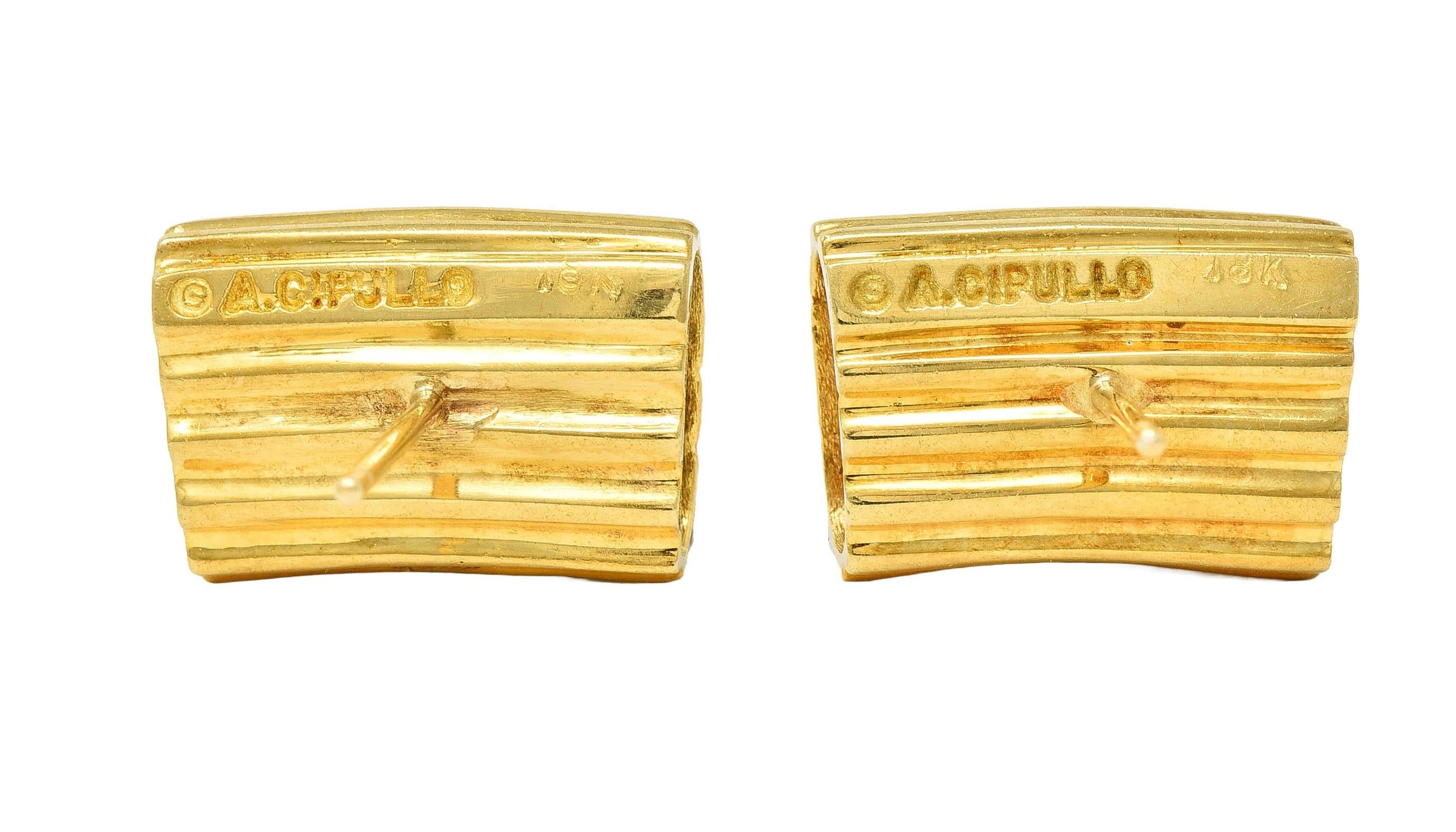 Aldo Cipullo 1970's 18 Karat Yellow Gold Vintage Rigatoni Earrings